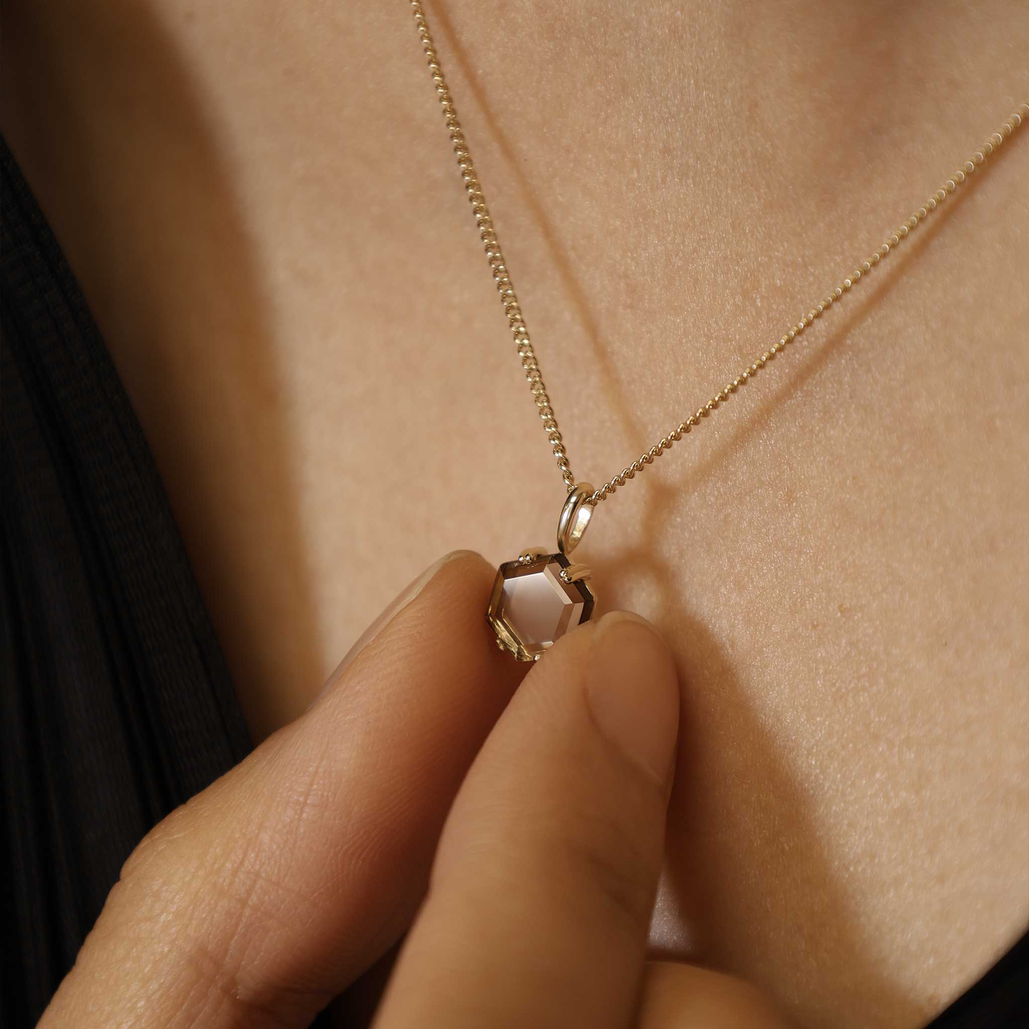 BEATTI Pendants Gold / Smoky quartz BTP067 • Hexagon Gemstone Necklace Pendant BTP067 BTP067 • Hexagon Gemstone Necklace Pendant