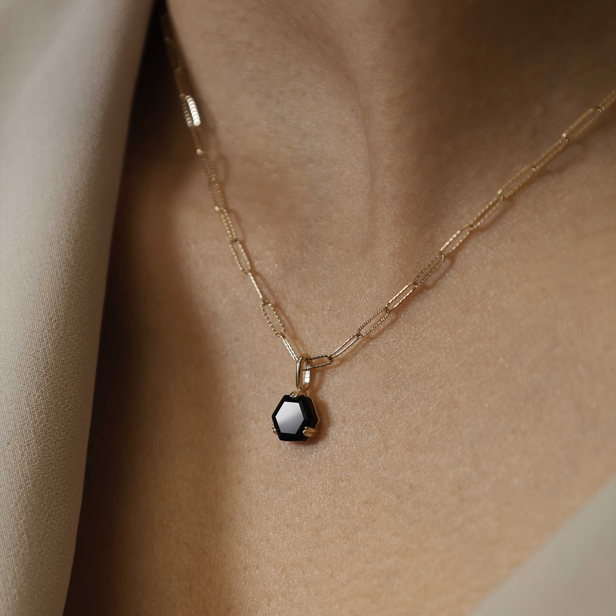 BEATTI Pendants Gold / Black Onyx BTP068 • Hexagon Gemstone Necklace Pendant BTP068 BTP068 • Hexagon Gemstone Necklace Pendant
