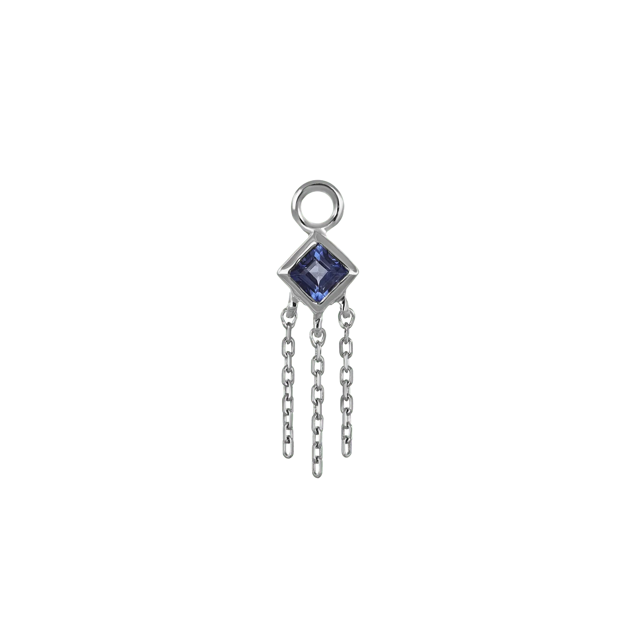 BEATTI Charms White Gold / Sapphire Neo · 14K Gold Princess Cut Gemstone with Chain Tassel Hoop Charm BTPG014A Neo · 14K Gold Princess Cut Gemstone with Chain Tassel Hoop Charm