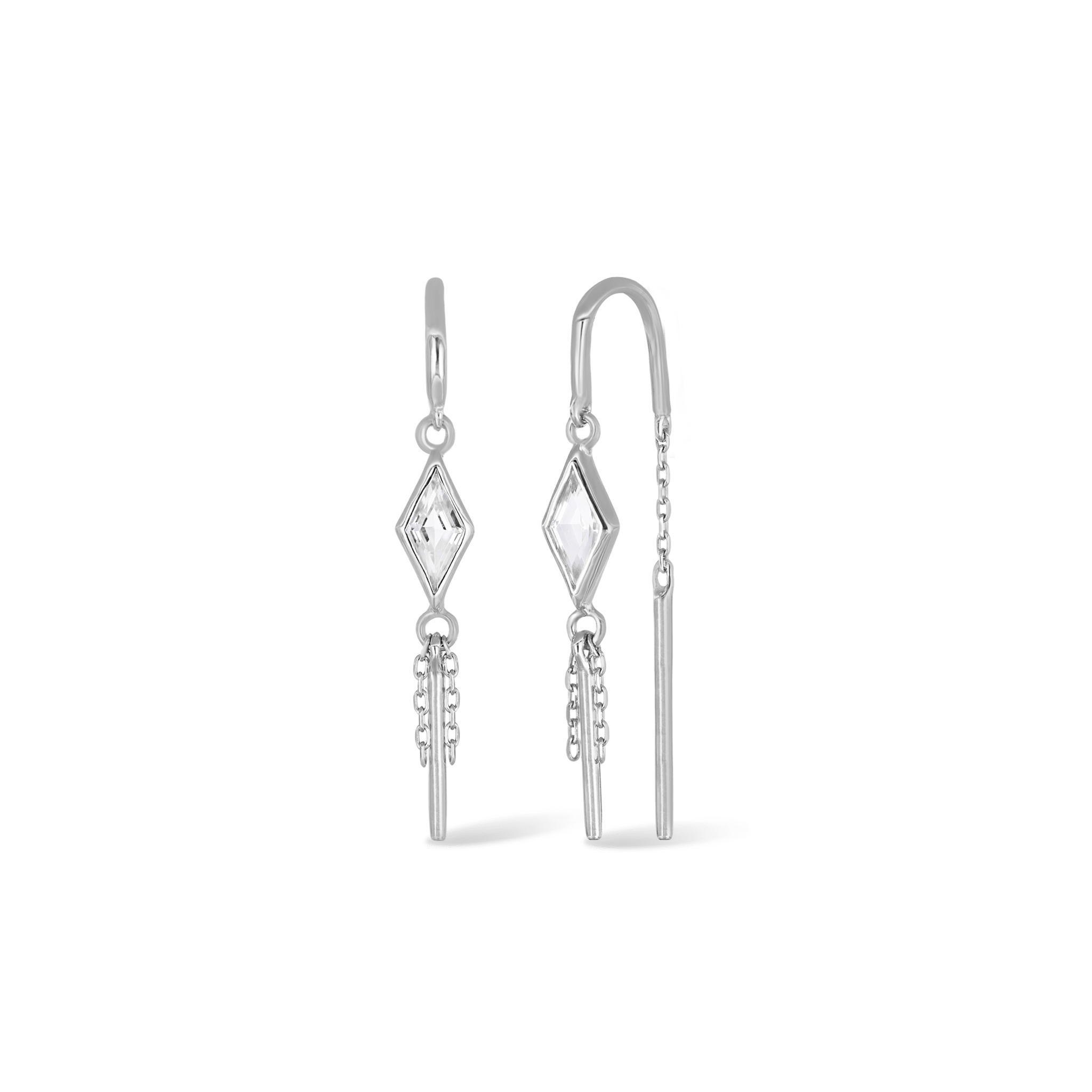 BEATTI Earring White Topaz / White Gold BTEG059 • 14K Gold Dangle Chain Hoop Threader BTEG059 WG BTEG059 • 14K Gold Dangle Chain Hoop Threader