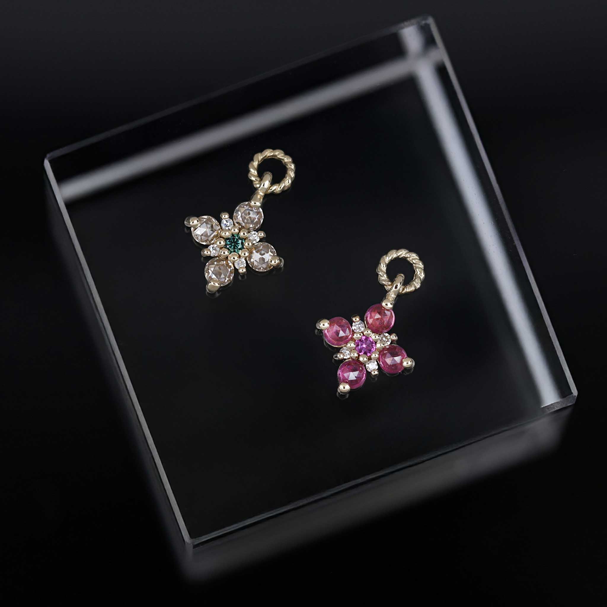 BEATTI Charms Gold / Brown Diamond Flora • Rose Cut Brown Diamonds Hoop Charm BTPG104 BD Flora • Rose Cut Brown Diamonds Hoop Charm
