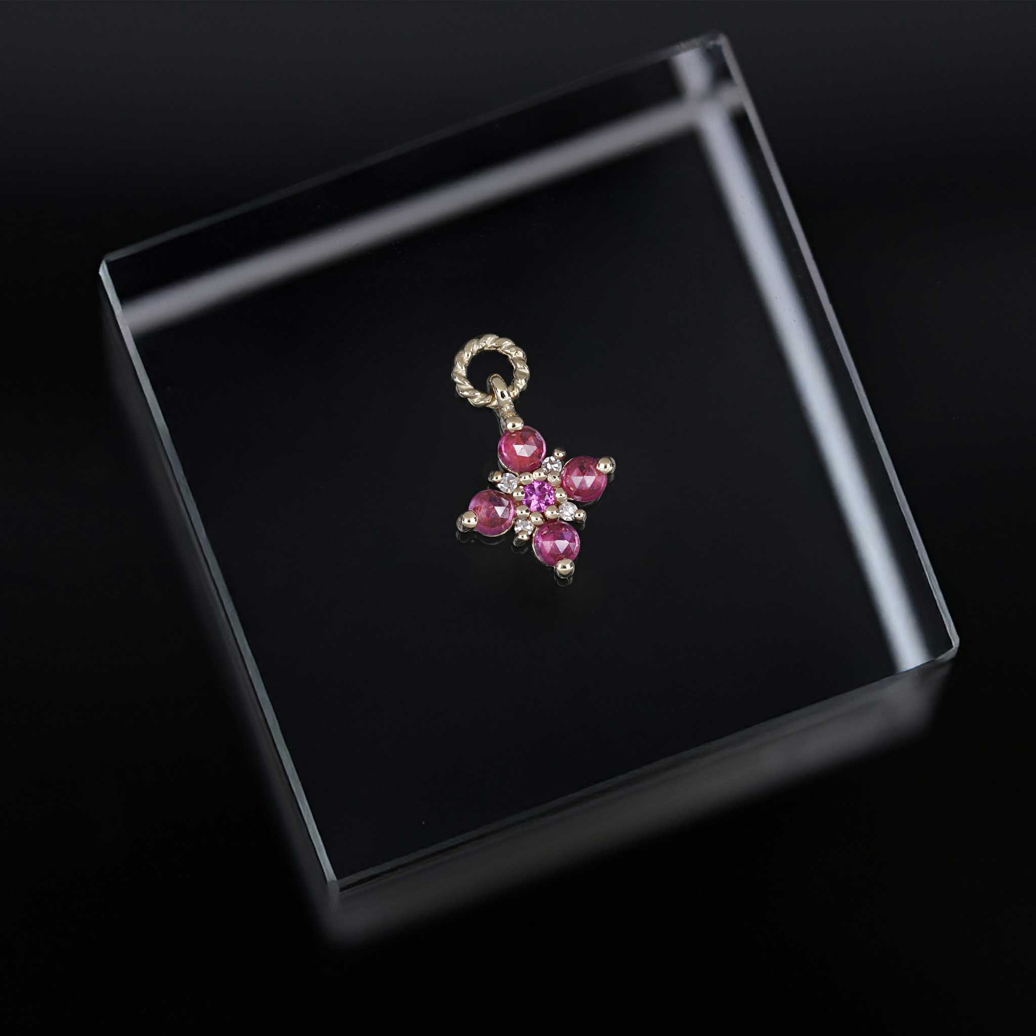 Flora • Rose Cut Ruby and Diamonds Hoop Charm