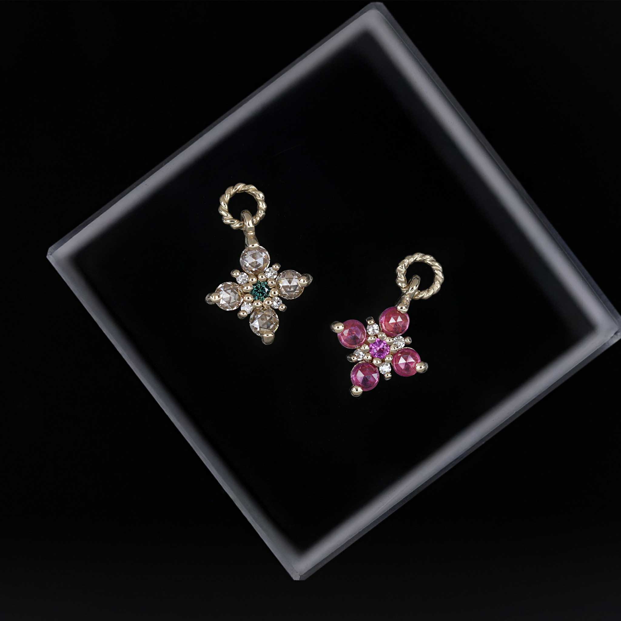 BEATTI Charms Gold / Brown Diamond Flora • Rose Cut Brown Diamonds Hoop Charm BTPG104 BD Flora • Rose Cut Brown Diamonds Hoop Charm