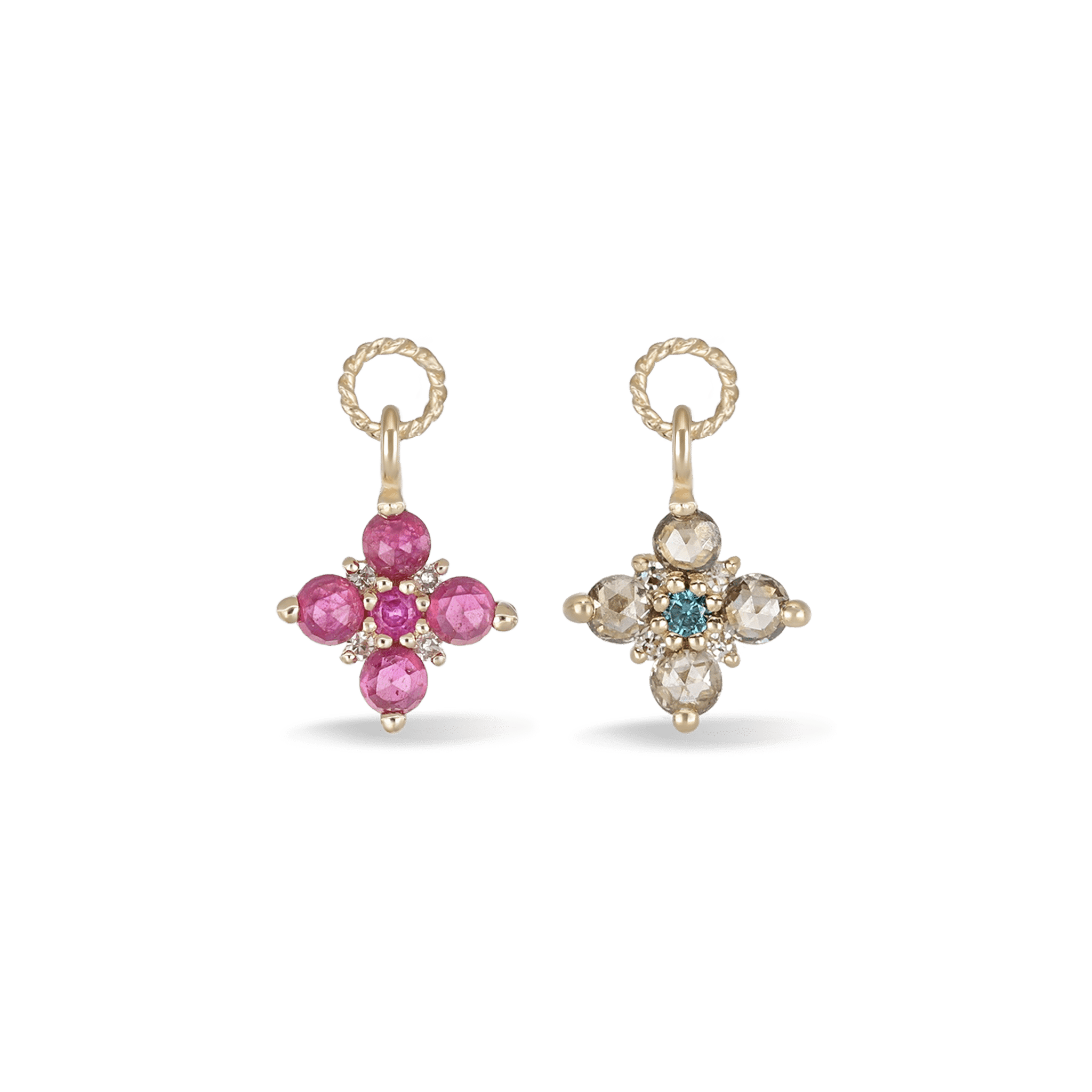 BEATTI Charms Gold / Brown Diamond Flora • Rose Cut Brown Diamonds Hoop Charm BTPG104 BD Flora • Rose Cut Brown Diamonds Hoop Charm
