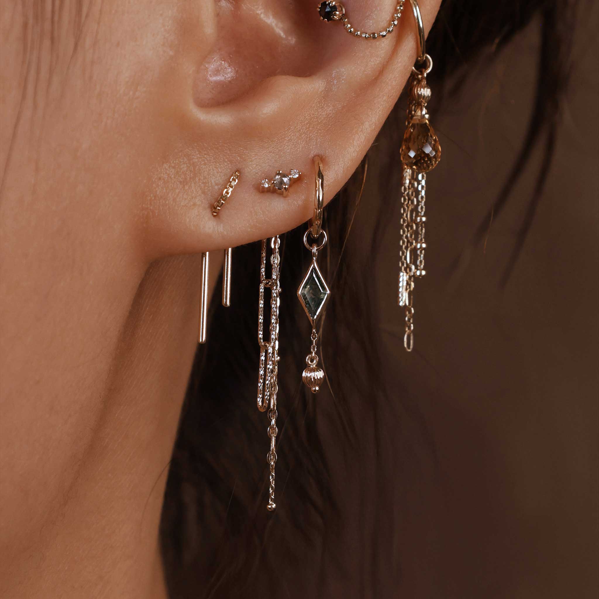 BEATTI Threadless Ends Astrid • Rose Cut Diamond Trio Flat Back Stud Astrid • Rose Cut Diamond Trio Flat Back Stud