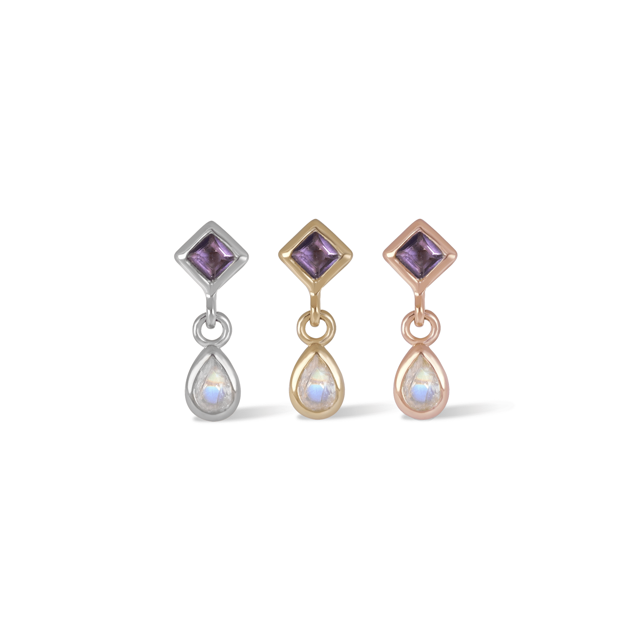 BEATTI Threadless Ends Rena • Iolite & Moonstone Flat Back Earring Rena • Iolite & Moonstone Flat Back Earring