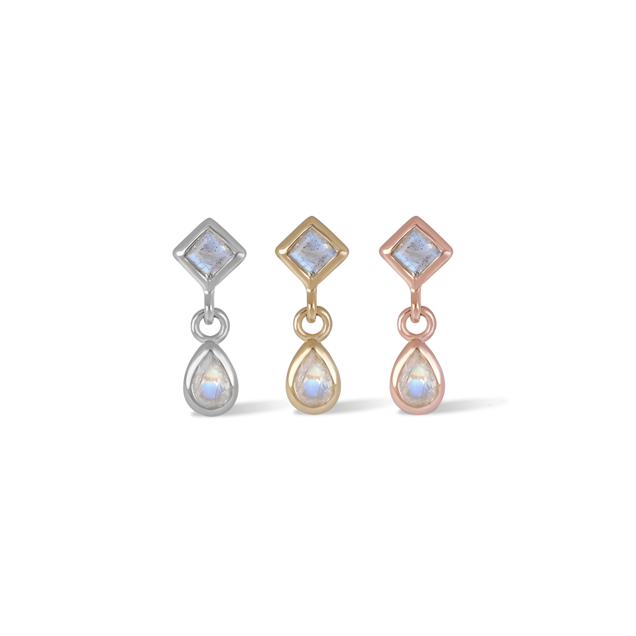 BEATTI Threadless Ends Rena • Labradorite & Moonstone Flat Back Earring Rena • Labradorite & Moonstone Flat Back Earring