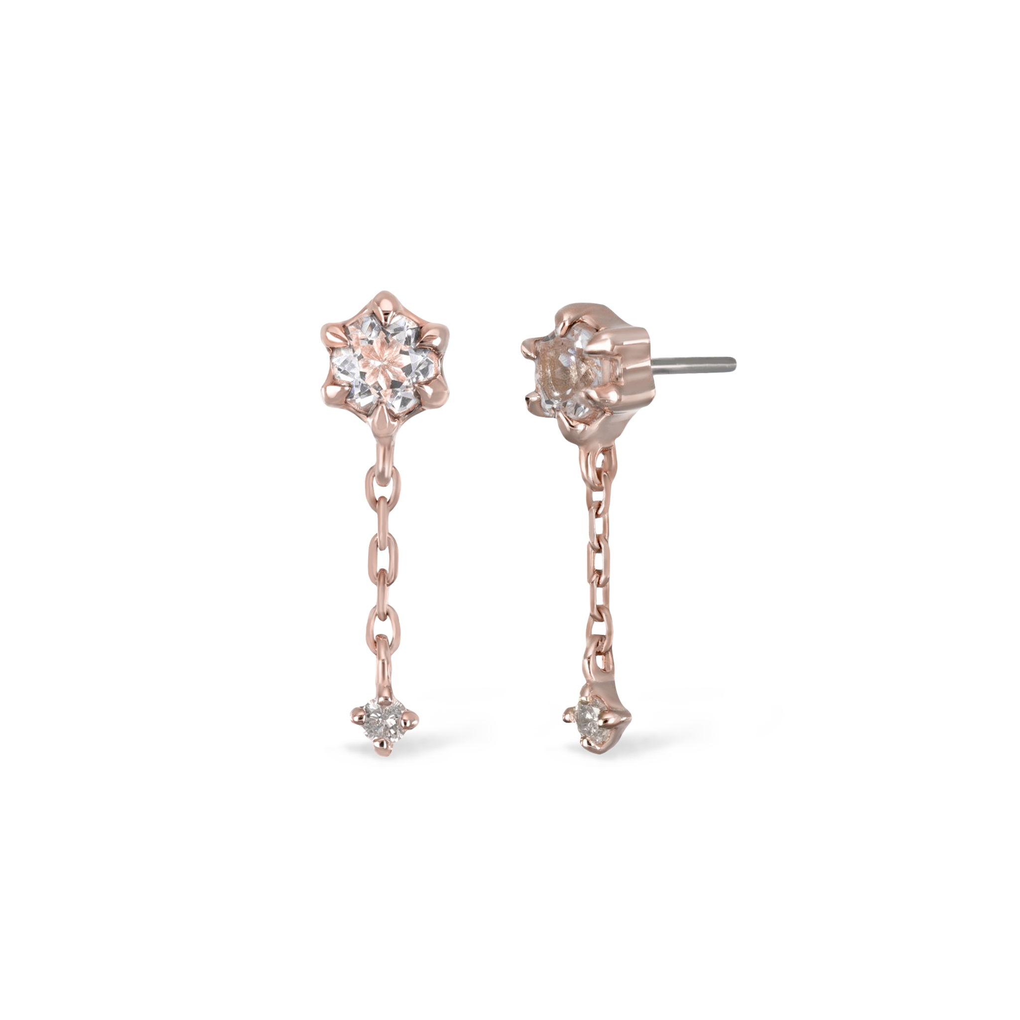 Starfall • White Topaz + Diamond Threadless Push Pin stud