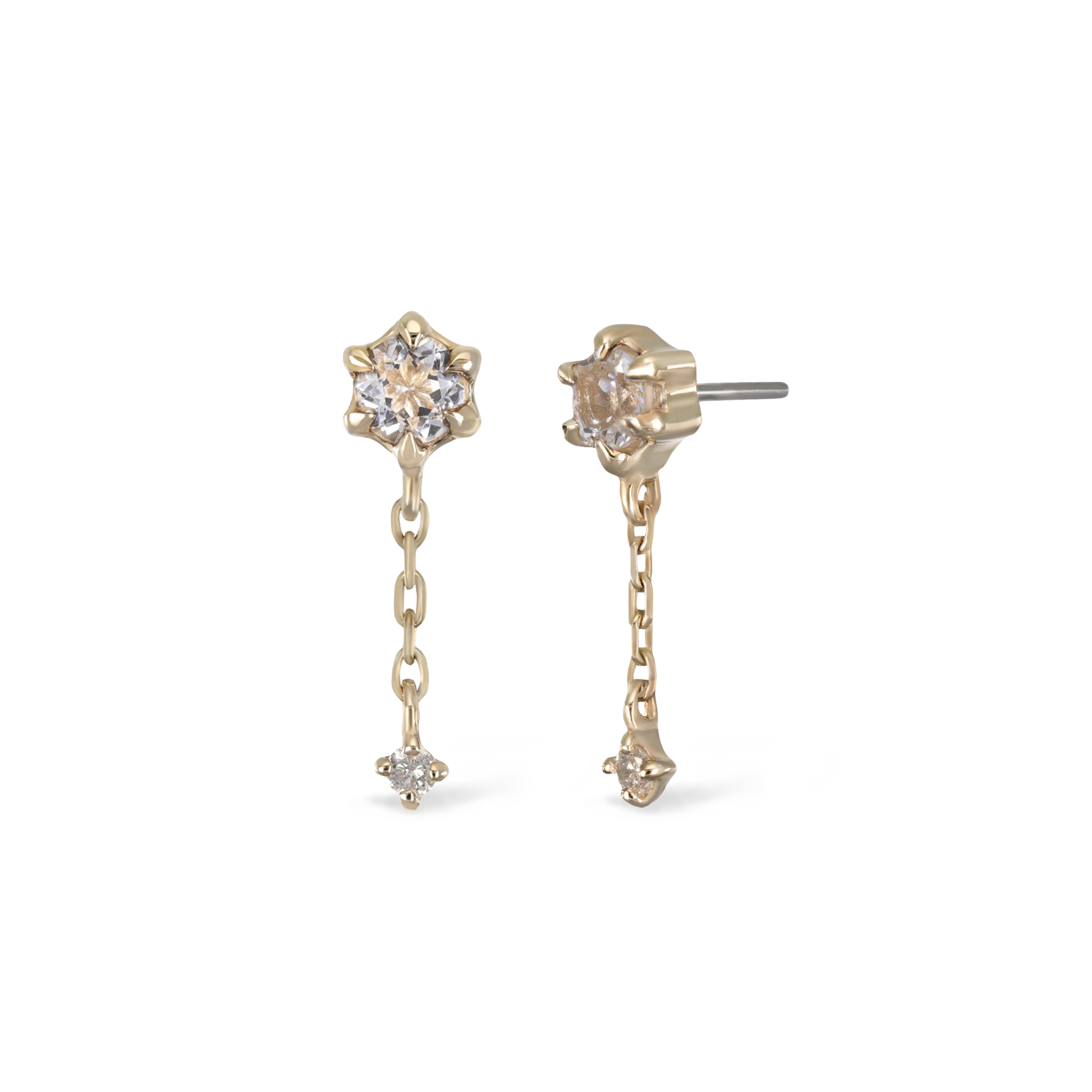 Starfall • White Topaz + Diamond Threadless Push Pin stud