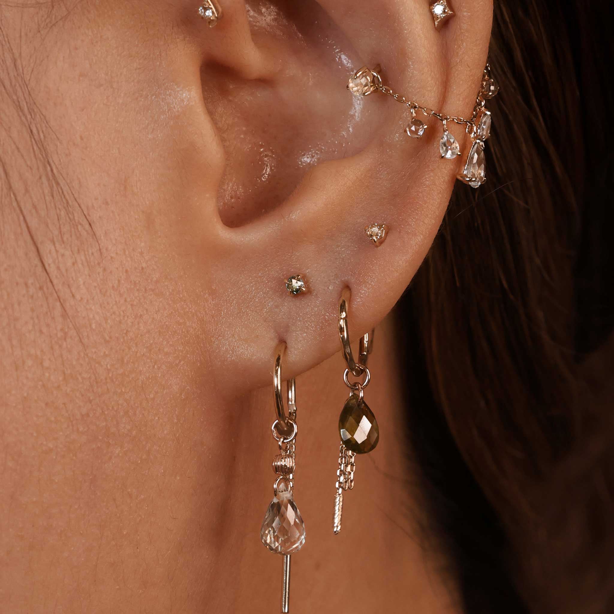 BEATTI Threadless Ends 2mm Rose Cut Diamond 4-Prong Flat Back Stud 2mm Rose Cut Diamond 4-Prong Flat Back Stud