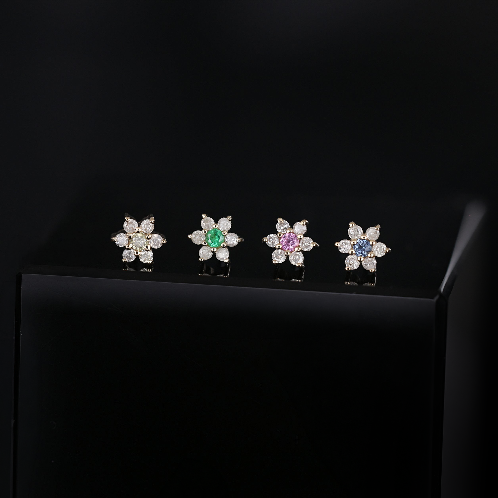 Blossom • Micro Gemstone & Icy Diamond Floral Flat Back Stud