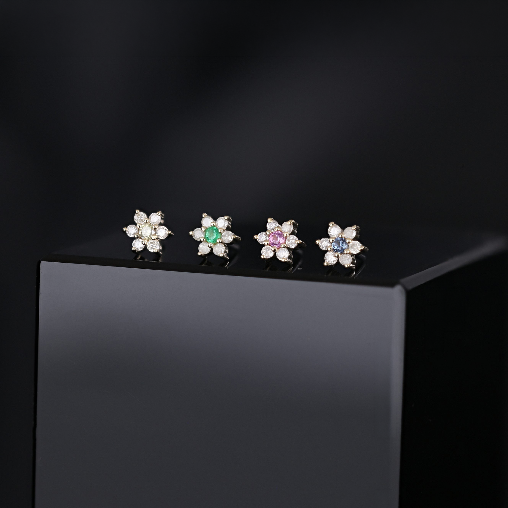 Blossom • Micro Gemstone & Icy Diamond Floral Flat Back Stud