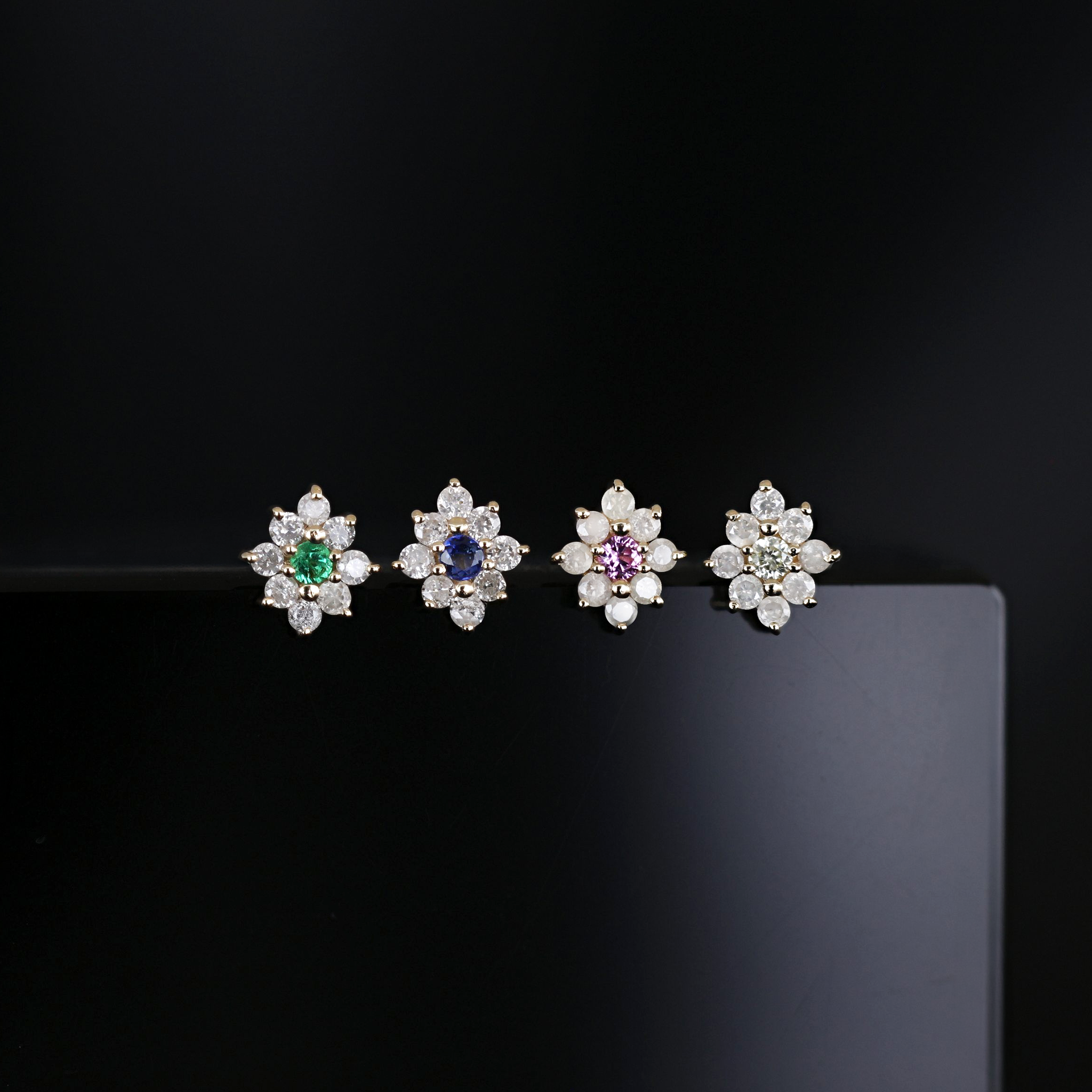 Aster • Petite Gemstone & Icy Diamond Floral Flat Back Stud
