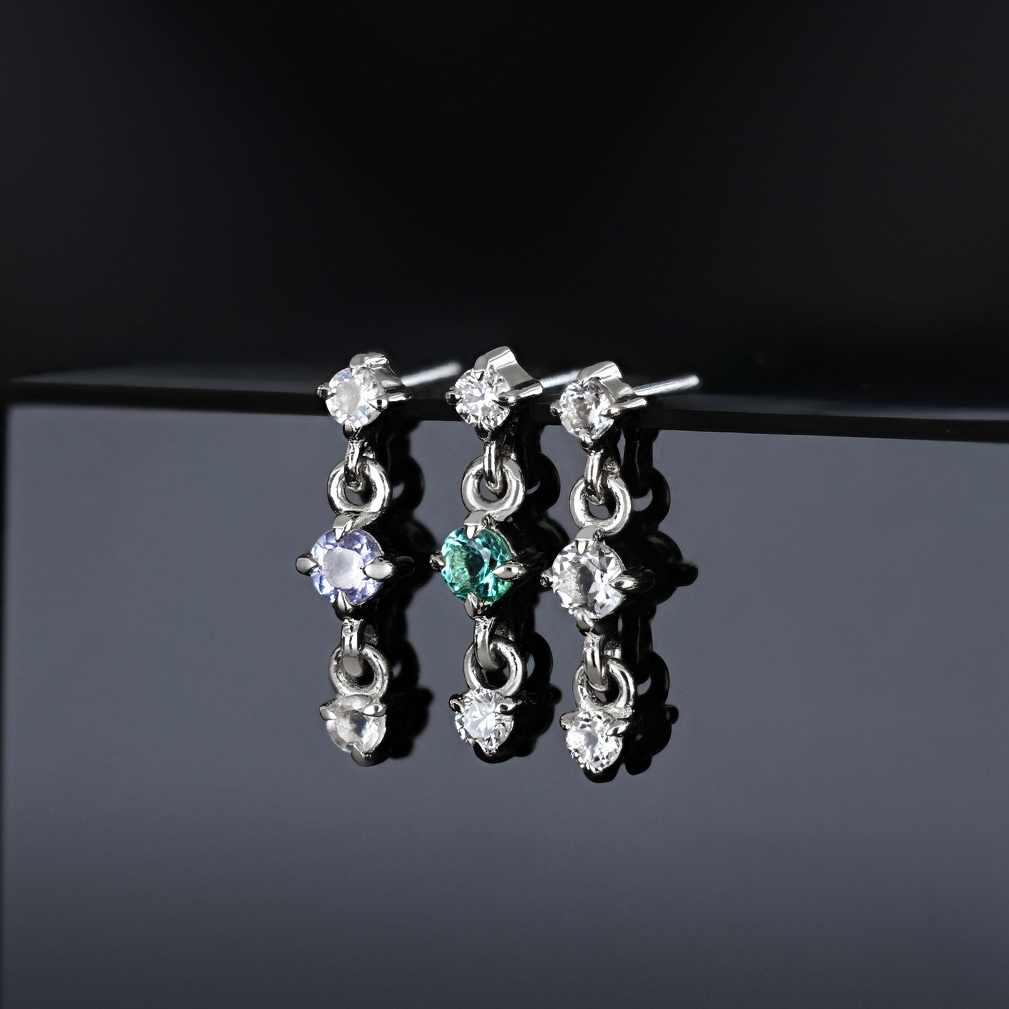 Orion • Three-Stone Drop Flat Back Stud