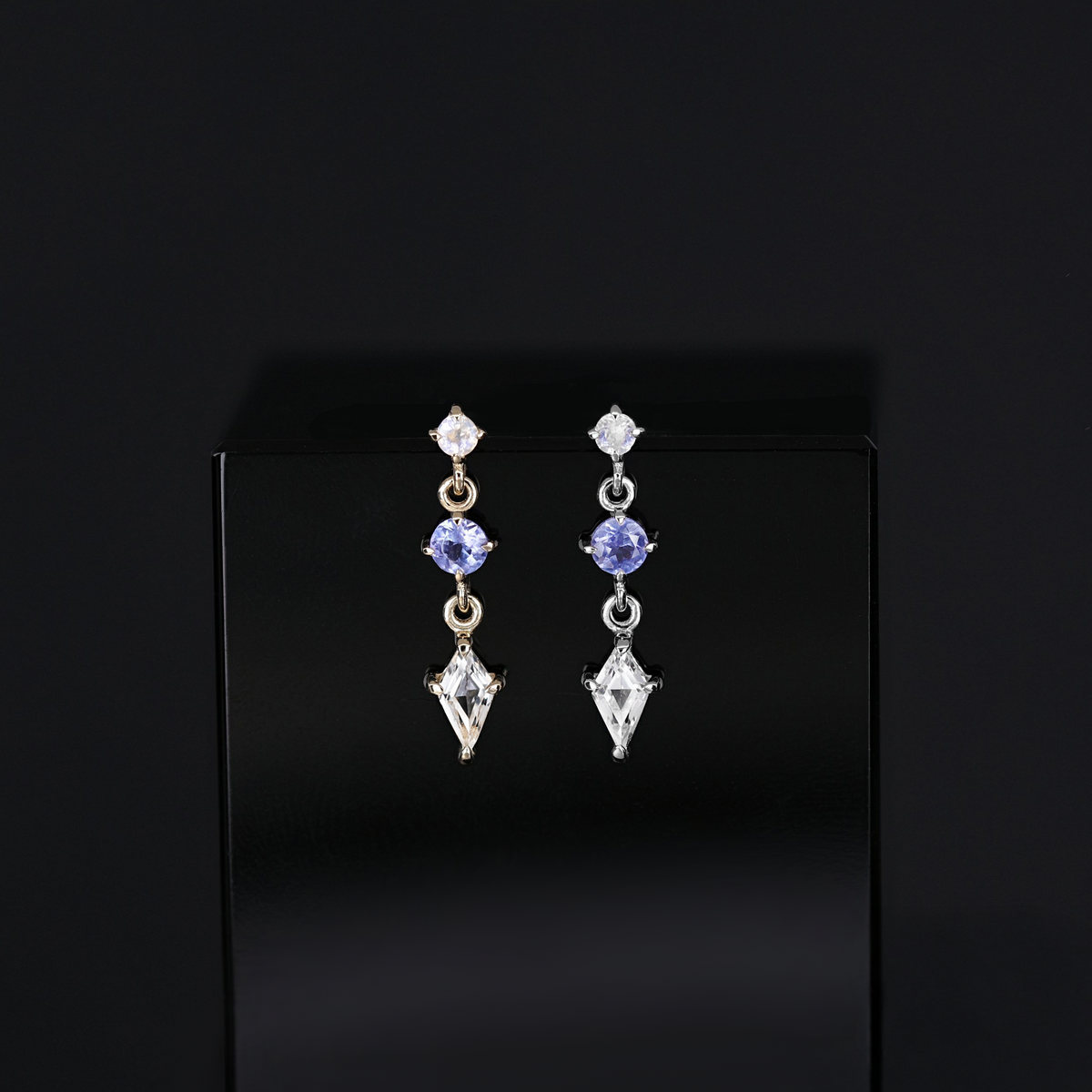 Dias • Triple Gemstone Kite Drop Flat Back Stud