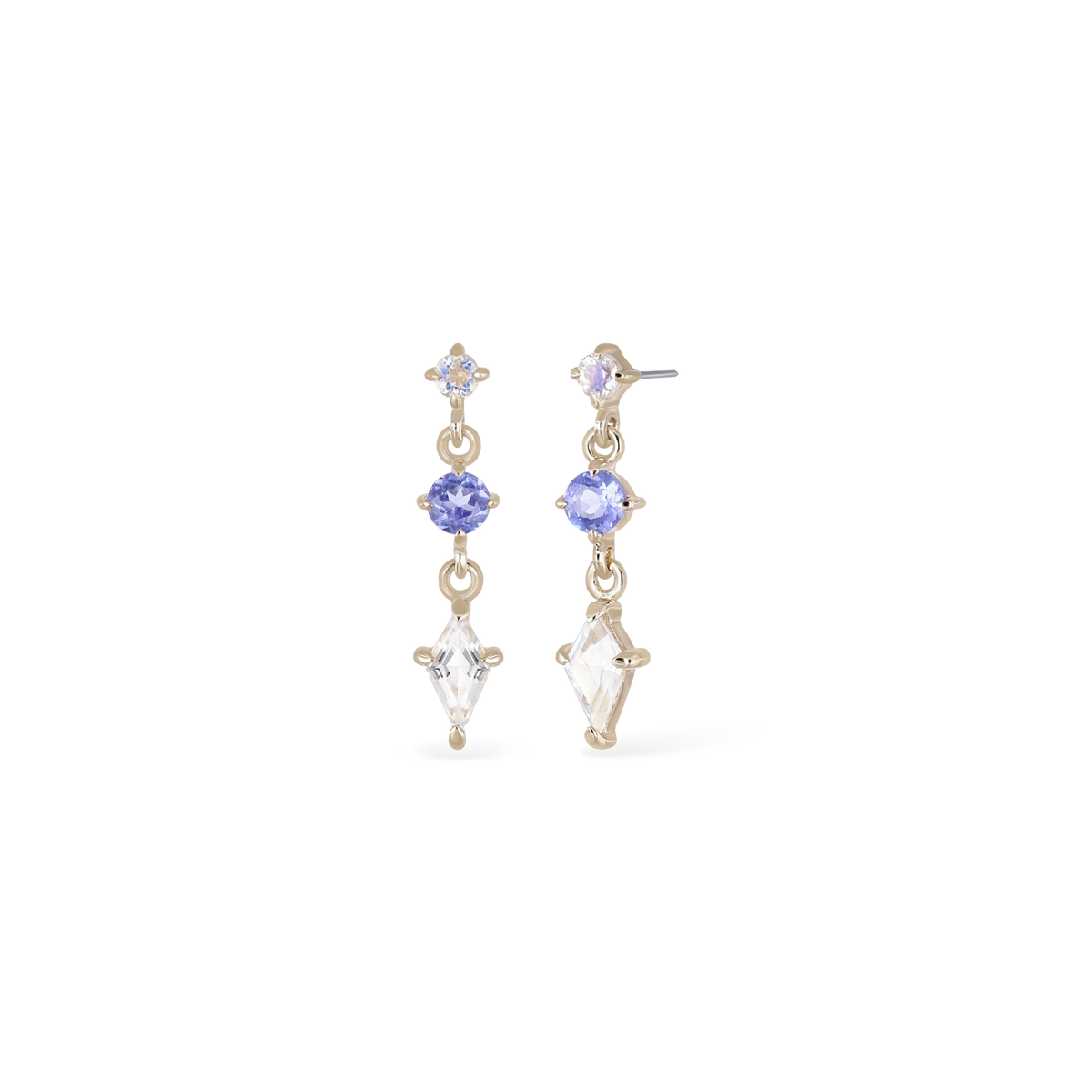 Dias • Triple Gemstone Kite Drop Flat Back Stud