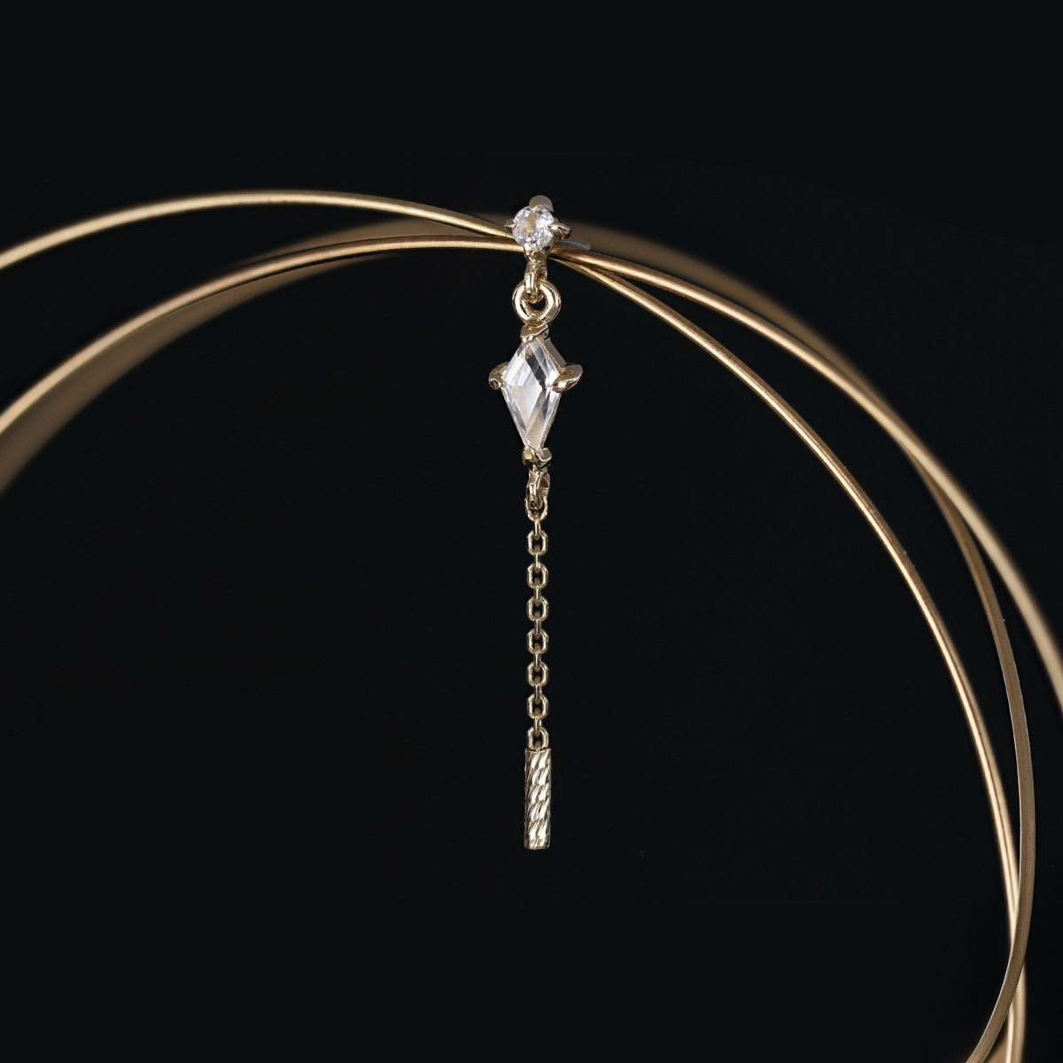 Aery • Kite Gemstone & Textured Gold Bar Drop Flat Back Stud