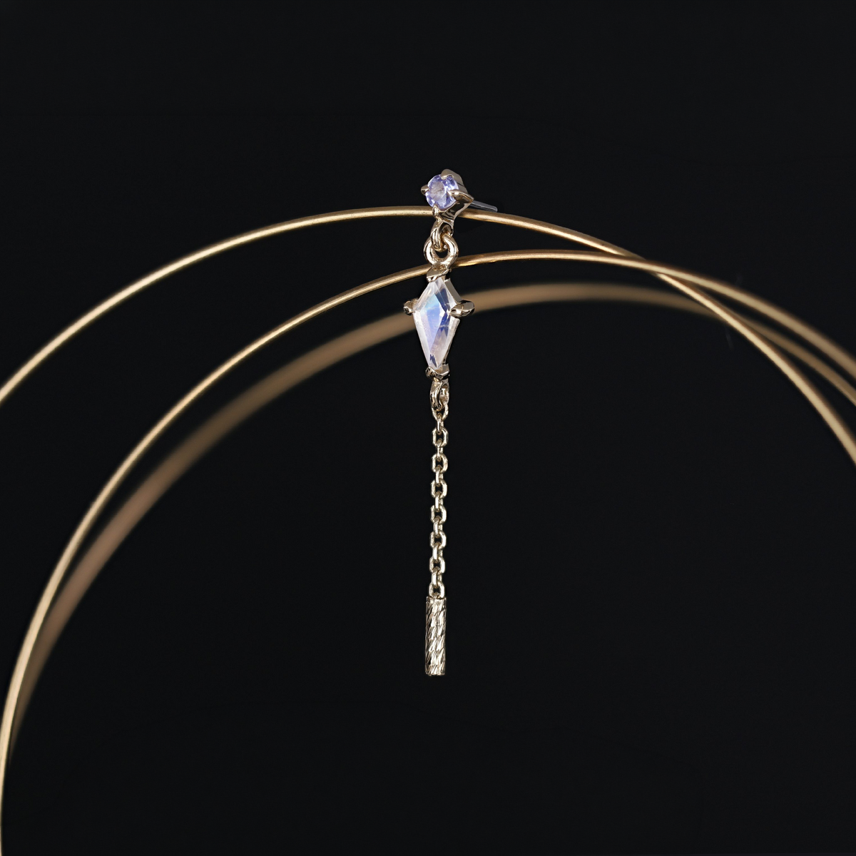 Aery • Kite Gemstone & Textured Gold Bar Drop Flat Back Stud