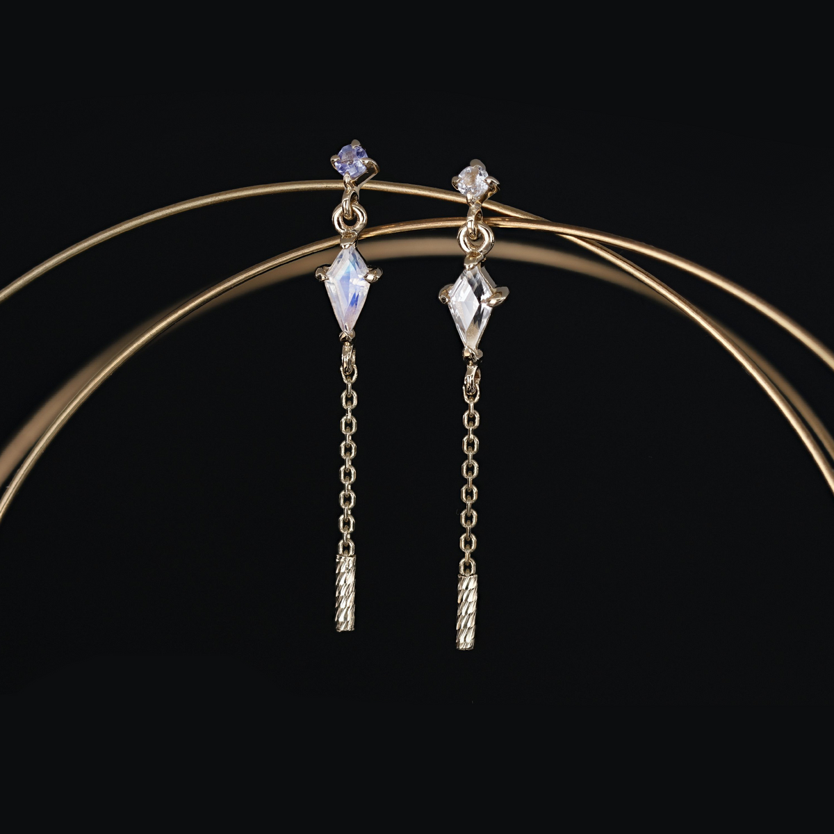 Aery • Kite Gemstone & Textured Gold Bar Drop Flat Back Stud