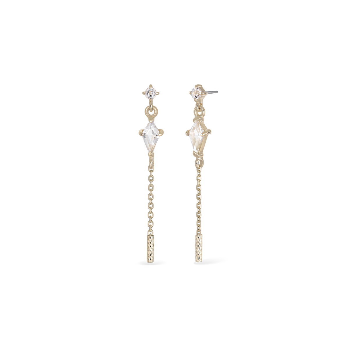 Aery • Kite Gemstone & Textured Gold Bar Drop Flat Back Stud