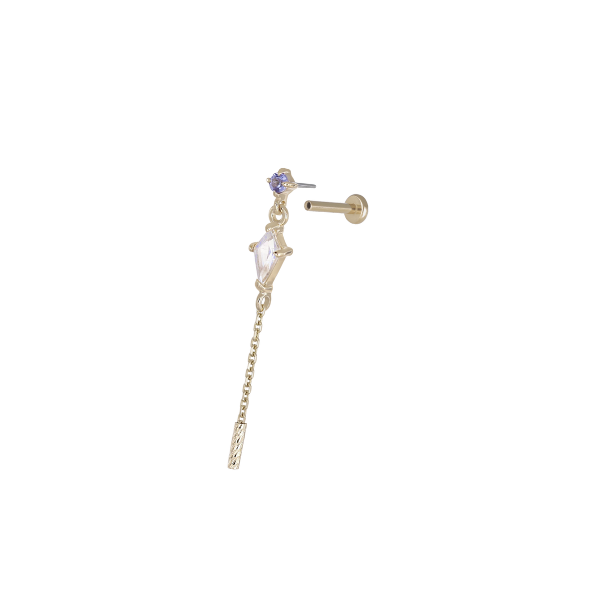 Aery • Kite Gemstone & Textured Gold Bar Drop Flat Back Stud
