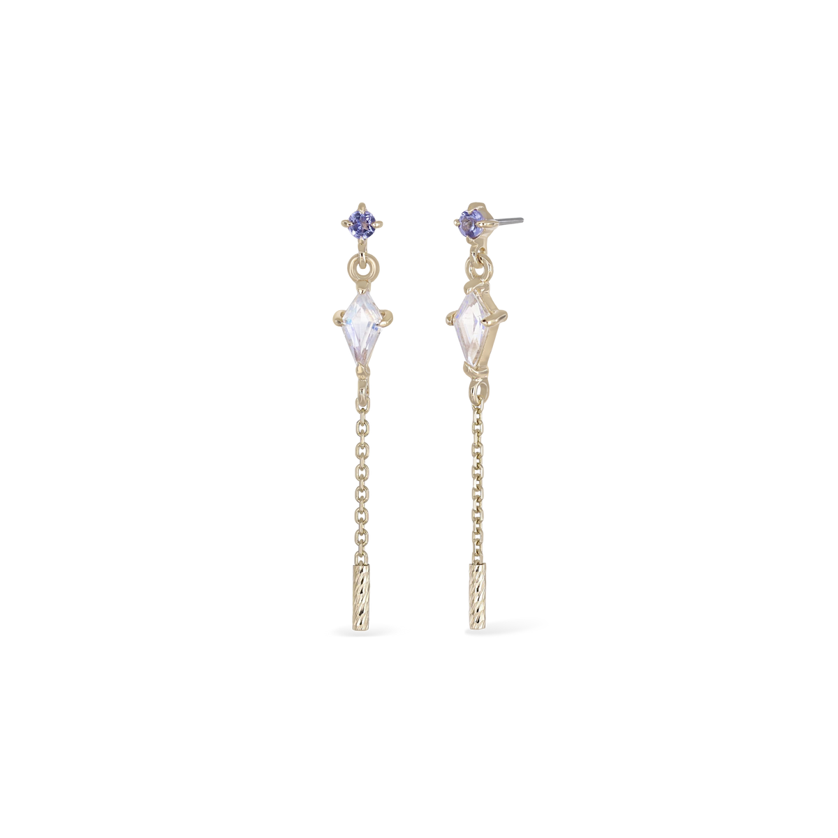 Aery • Kite Gemstone & Textured Gold Bar Drop Flat Back Stud