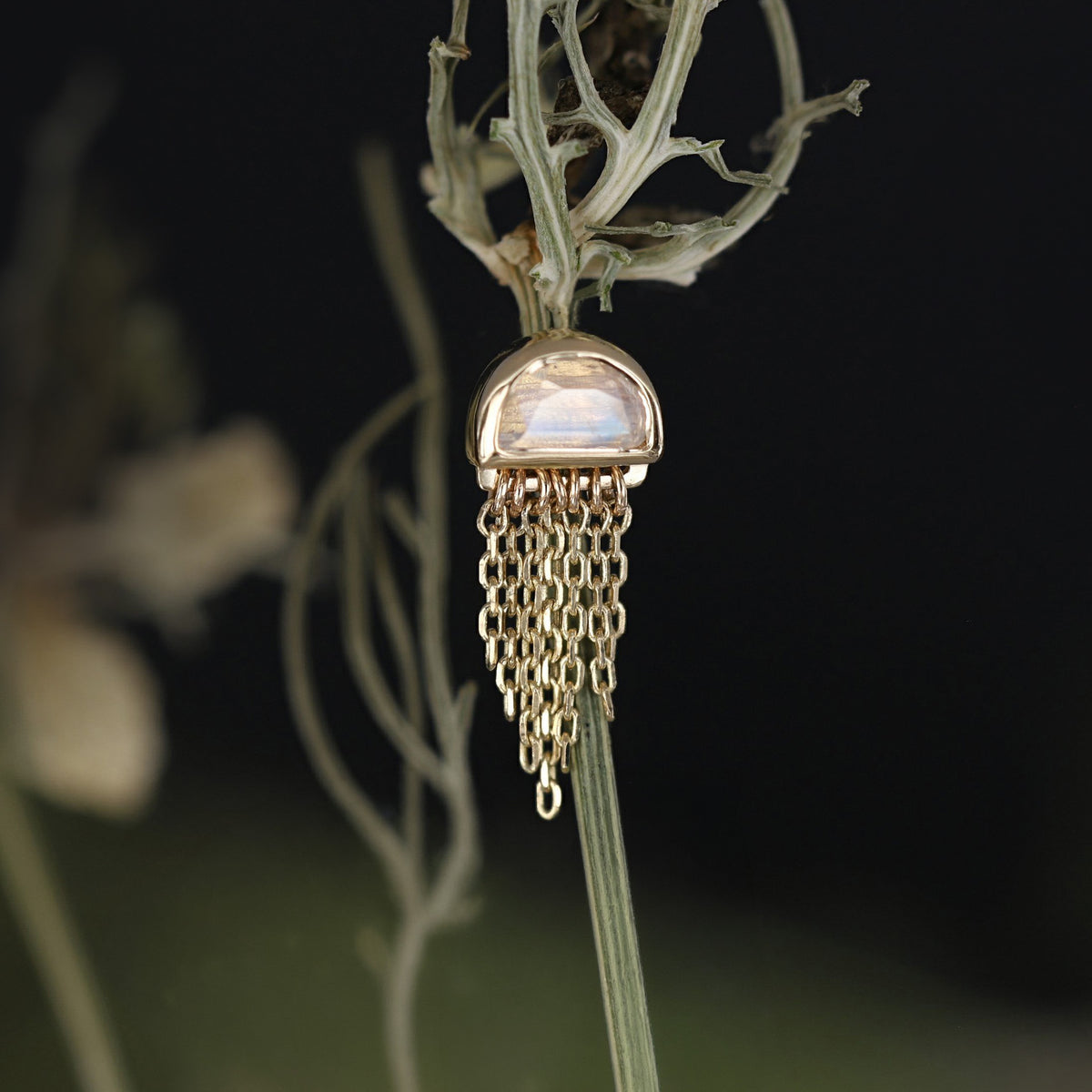 Moonjelly • Natural Gemstone Chain Tassel Flat Back Stud