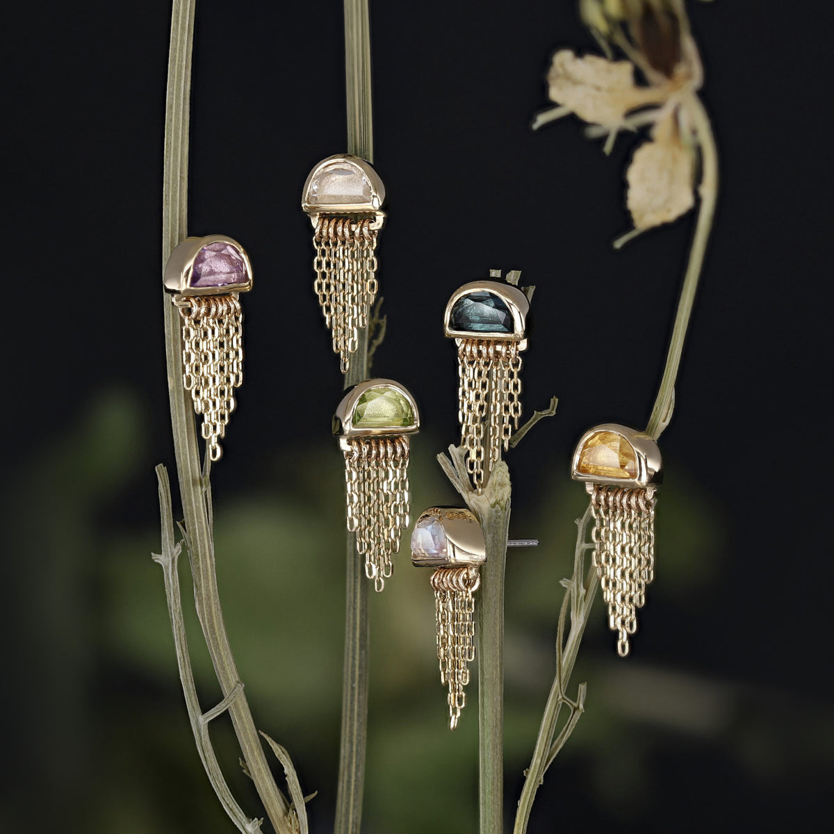 Moonjelly • Natural Gemstone Chain Tassel Flat Back Stud