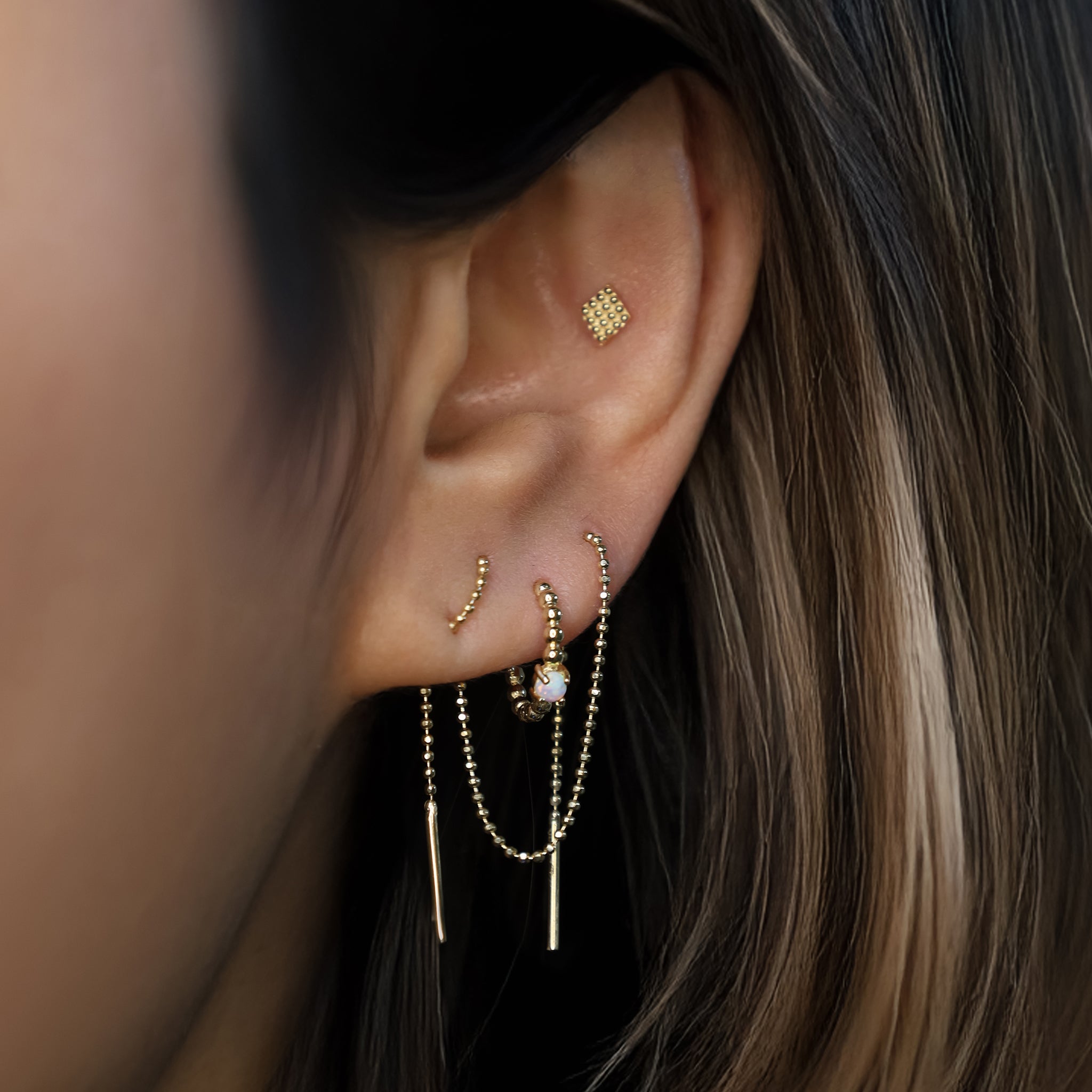 Facet Ball Chain Long Threader Earring