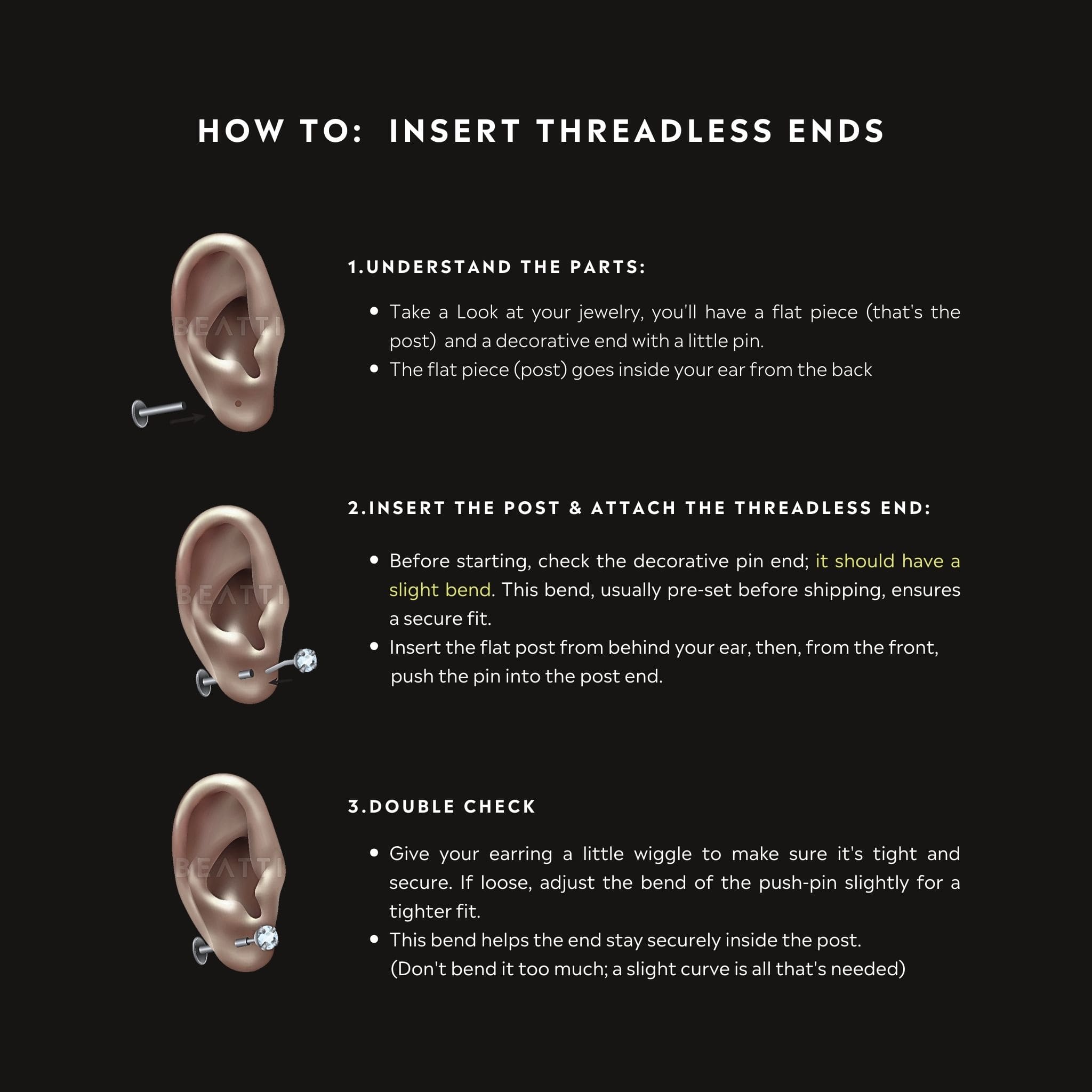 Instruction of how to insert threadless ends