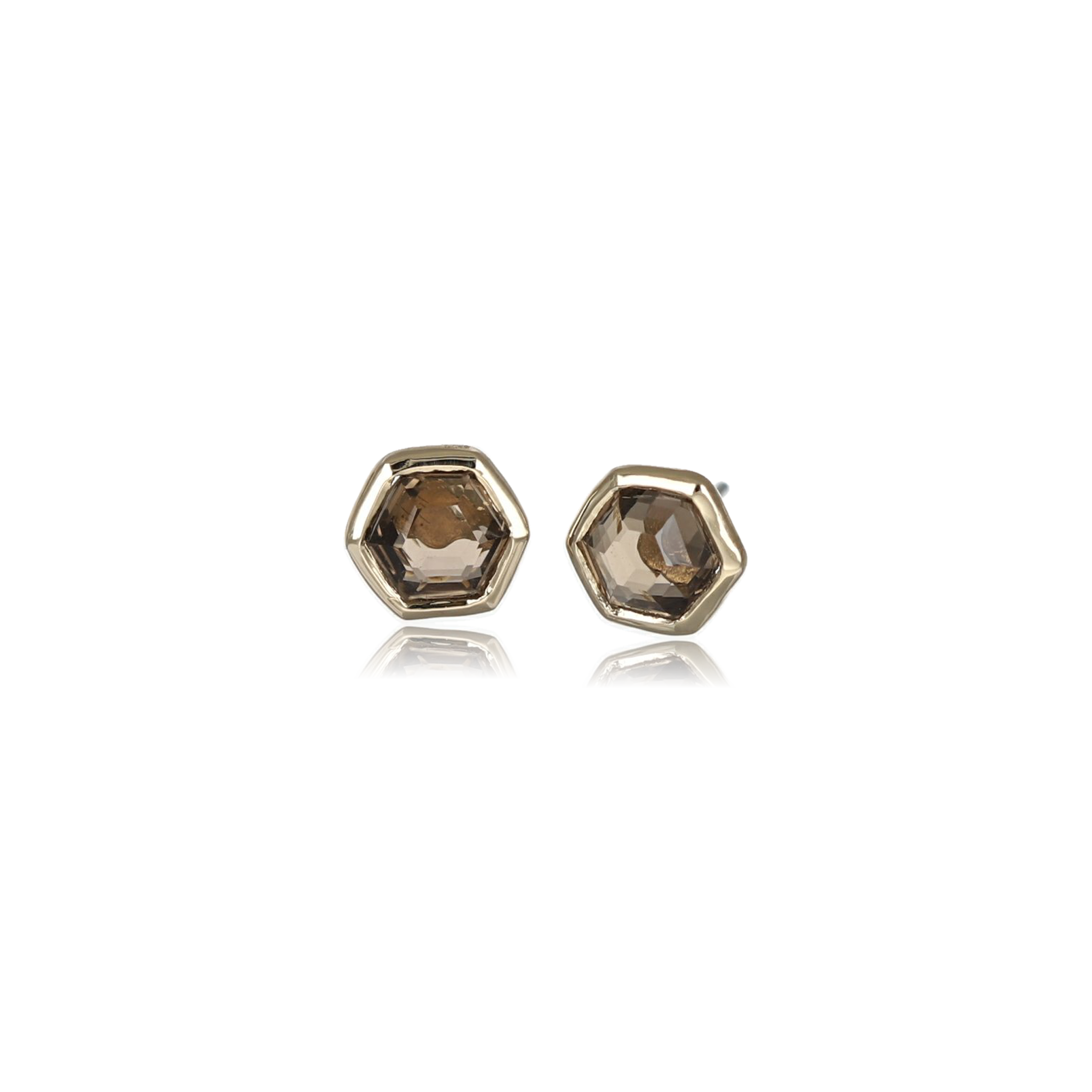 Ela •  14K Gold Hexagon Gemstone Threadless Ends • Smoky Quartz - BEATTI