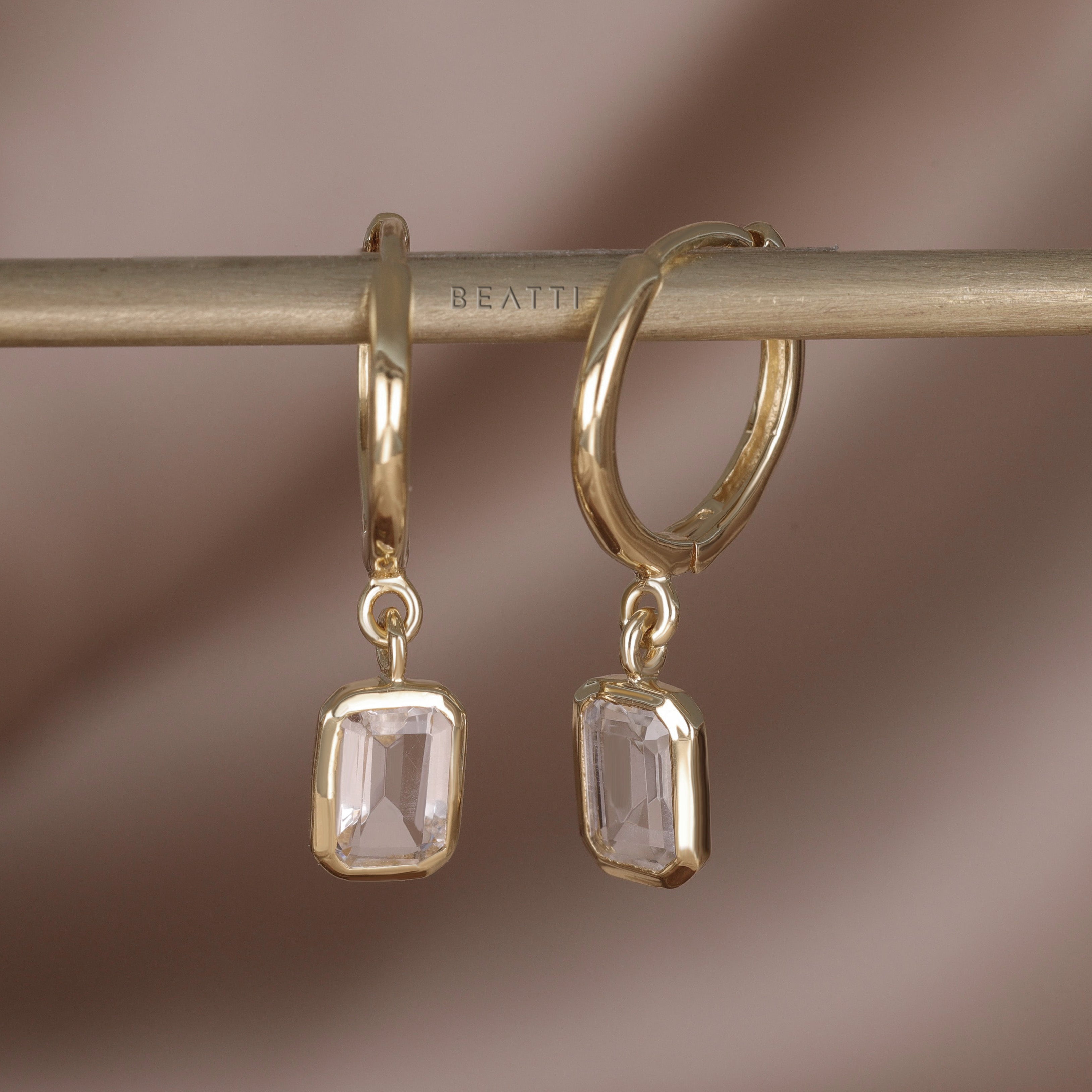 Nora • Emerald Cut Genuine Topaz Hoop Earrings - BEATTI