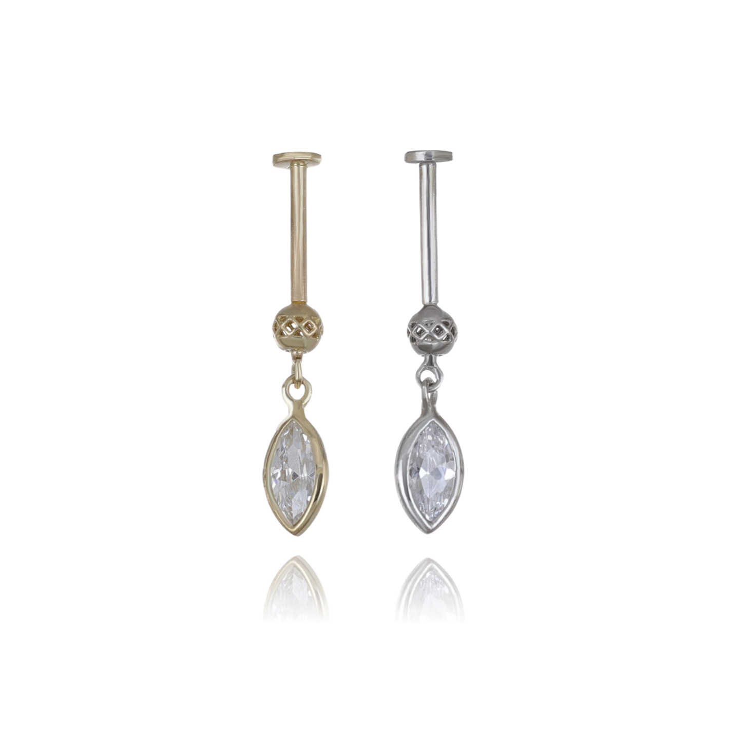 14K Solid Gold Rik√© Marquise Diamond Flat Back Earring - BEATTI