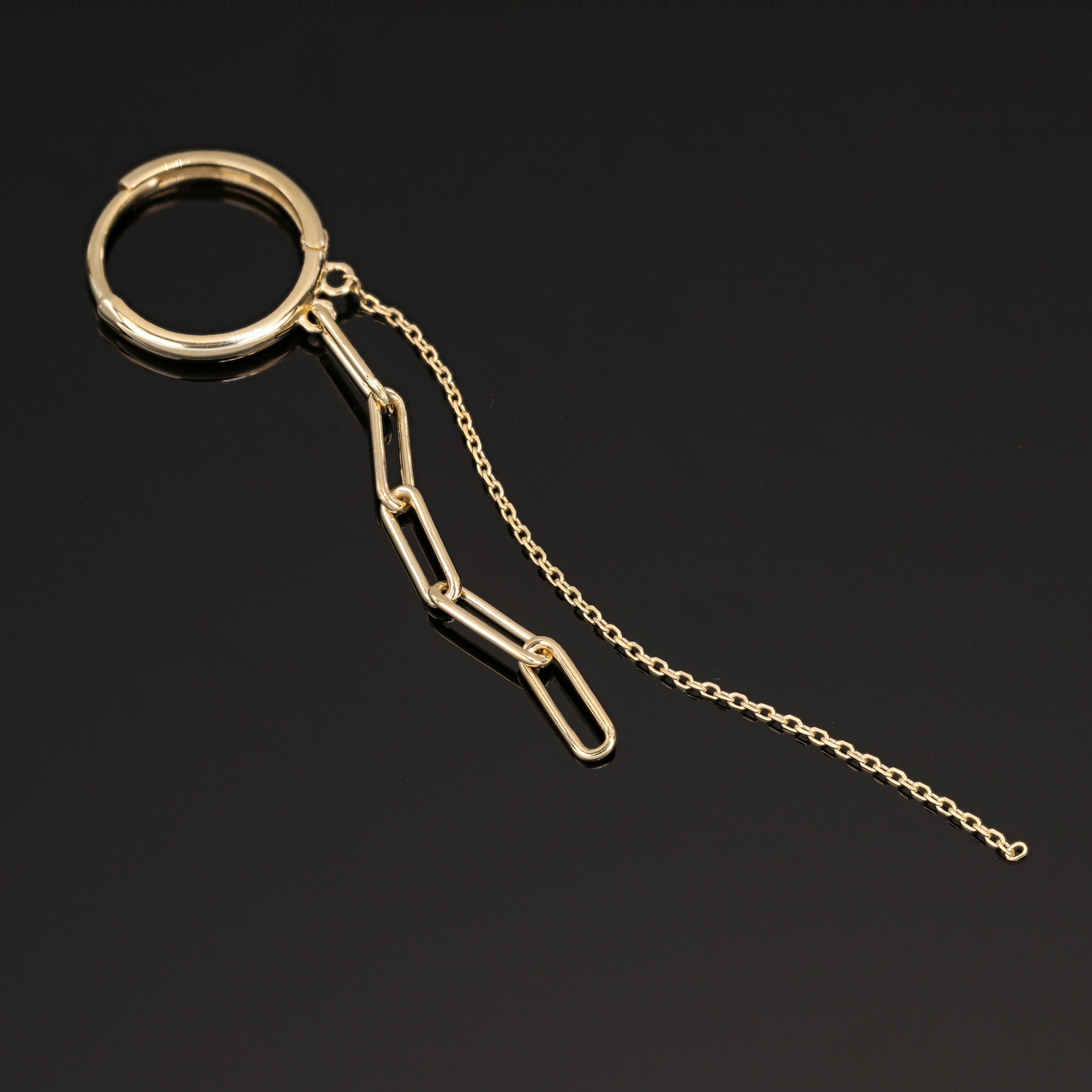 14K Gold Dangling Paperclip Chain Hoop