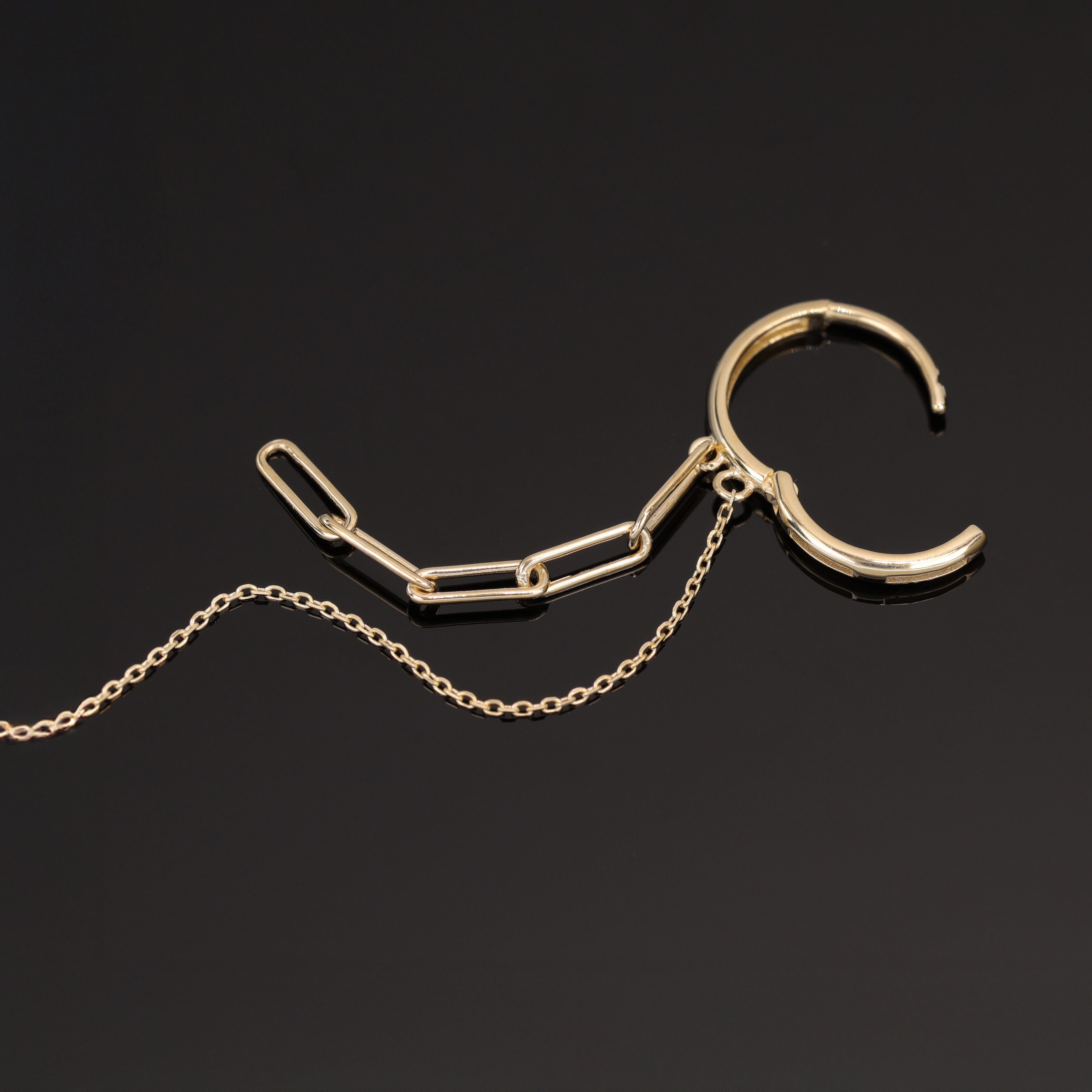 14K Gold Dangling Paperclip Chain Hoop