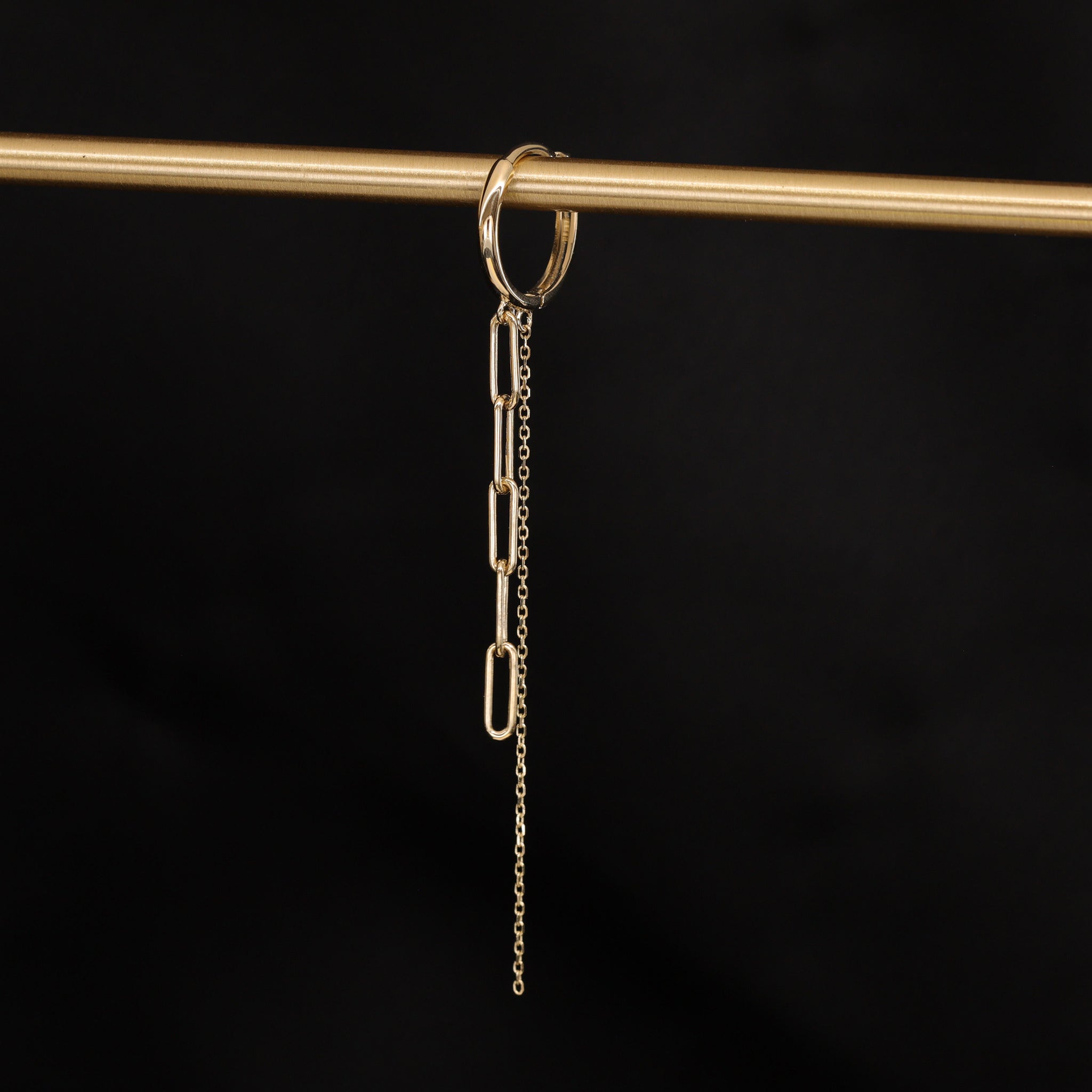 14K Gold Dangling Paperclip Chain Hoop