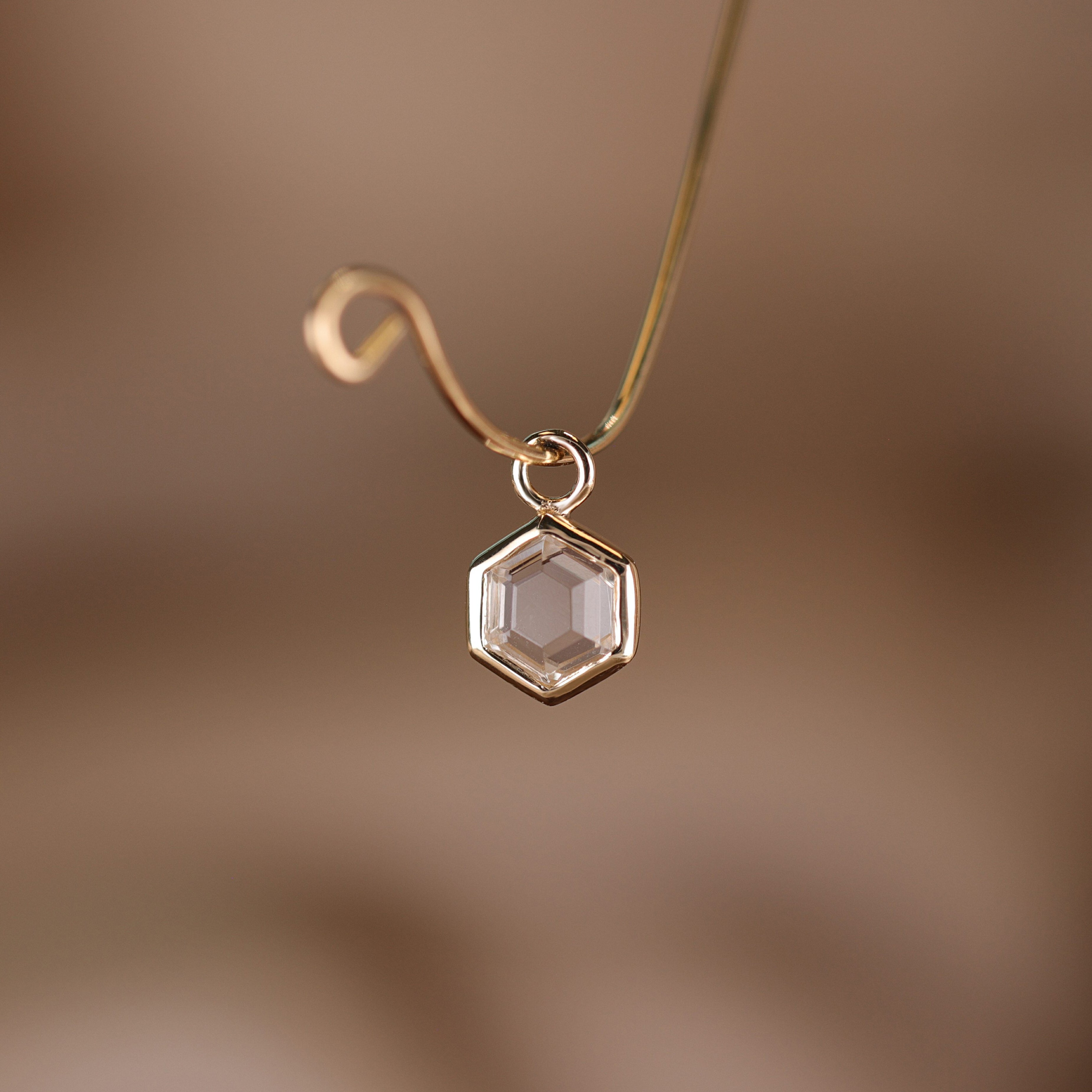 Ela • 14K Gold Hexagon Gemstone Hoop Charm