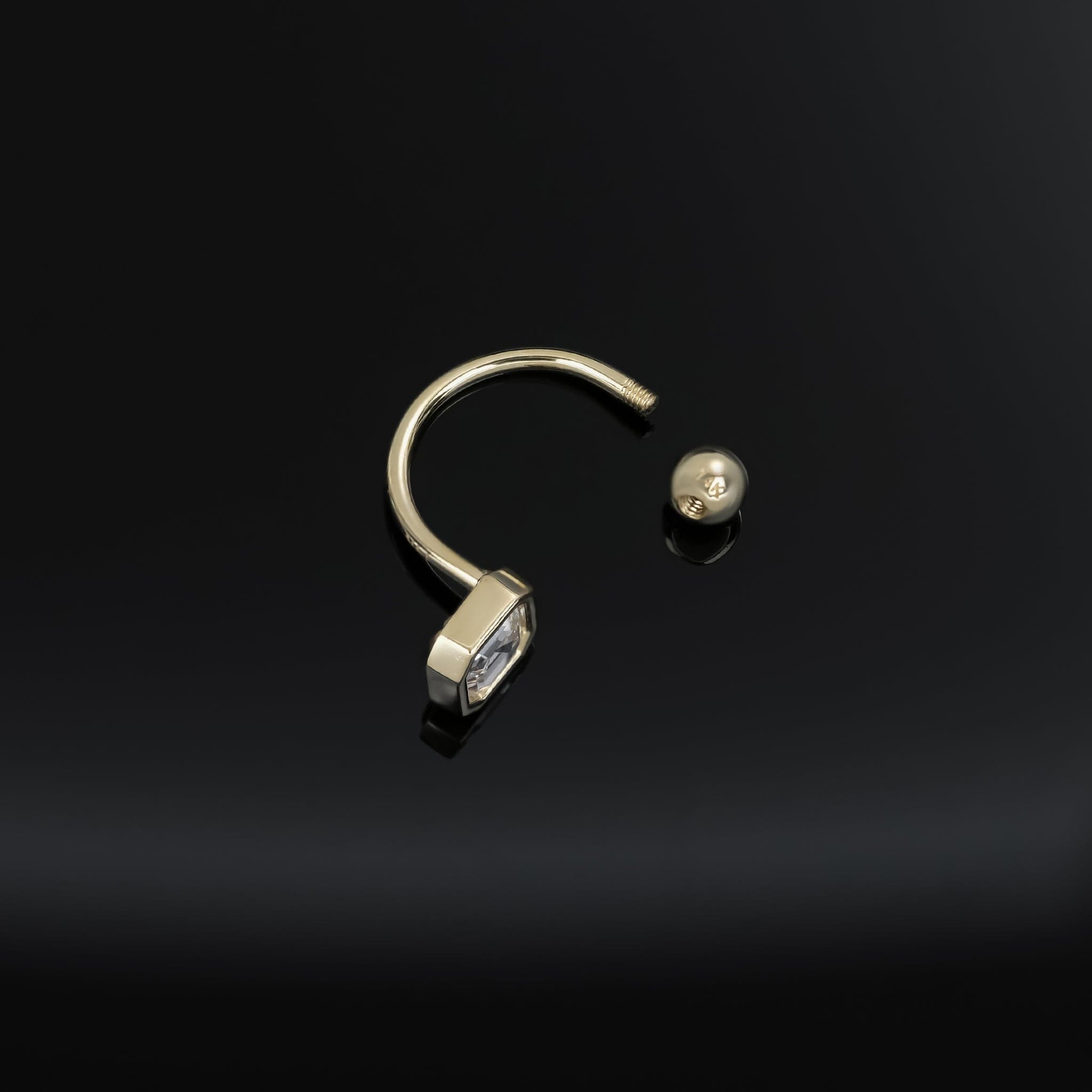 BEATTI Hoops Emerald-Cut CZ Screw Ball Back Open Huggie Hoop Emerald-Cut CZ Screw Ball Back Open Huggie Hoop