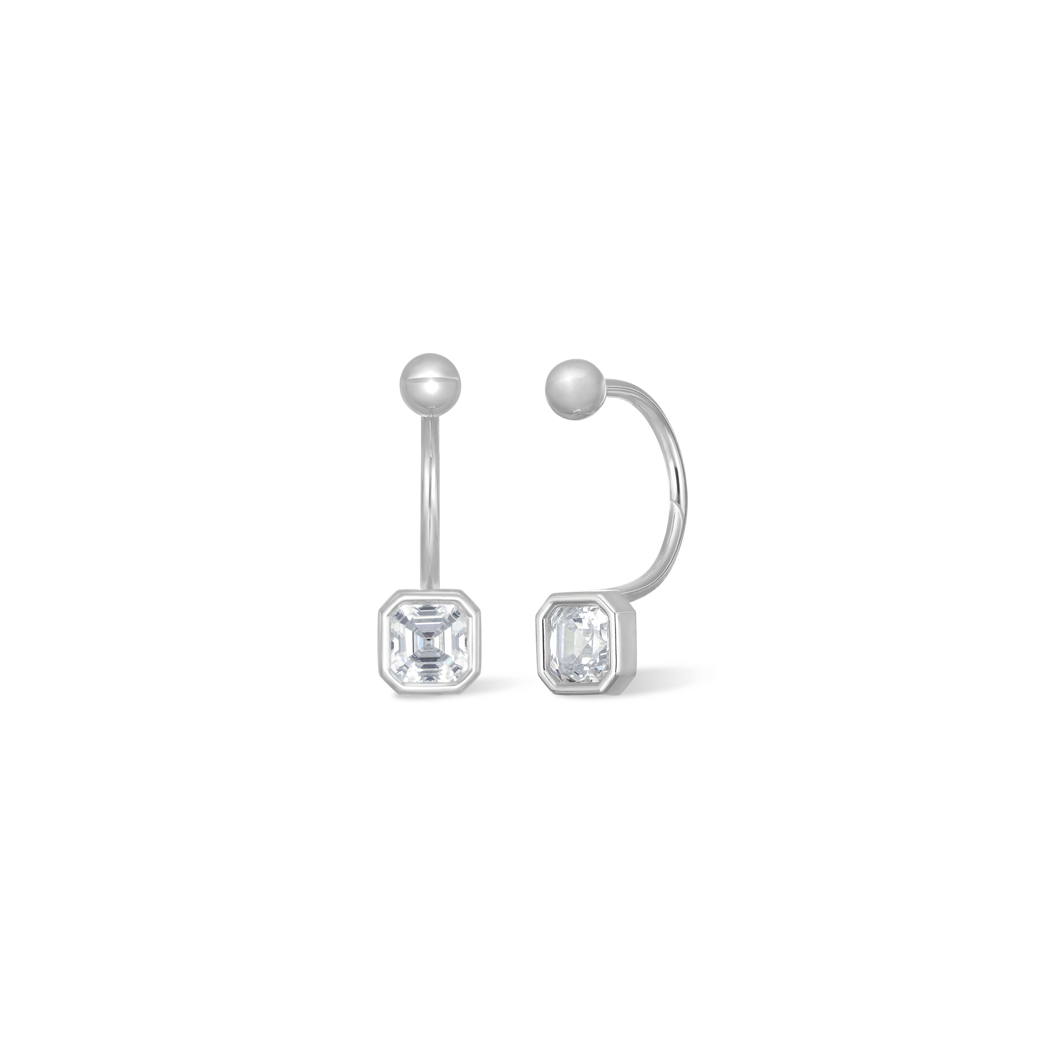 BEATTI Hoops White Gold / Single Emerald-Cut CZ Screw Ball Back Open Huggie Hoop JE20946 Emerald-Cut CZ Screw Ball Back Open Huggie Hoop