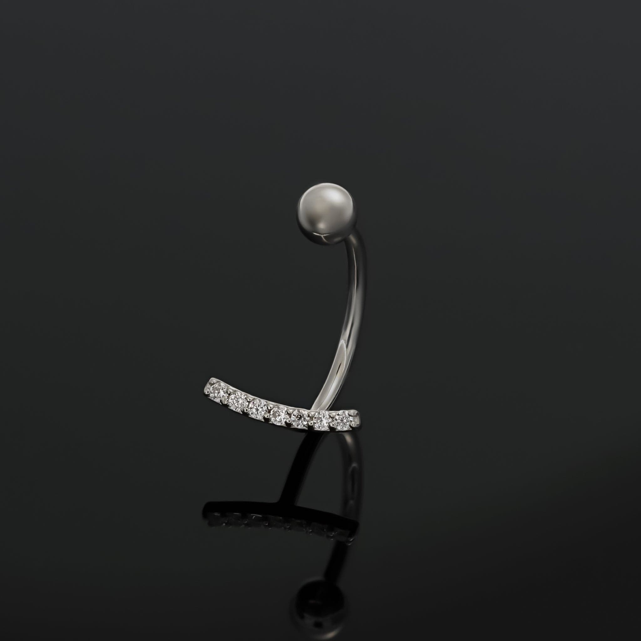 BEATTI Hoops Curved CZ Bar Screw Ball Back Open Huggie Hoop Curved CZ Bar Screw Ball Back Open Huggie Hoop