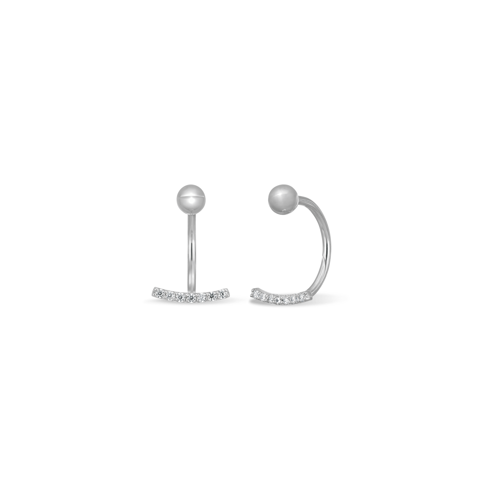 BEATTI Hoops White Gold / Single Curved CZ Bar Screw Ball Back Open Huggie Hoop JE20947 Curved CZ Bar Screw Ball Back Open Huggie Hoop
