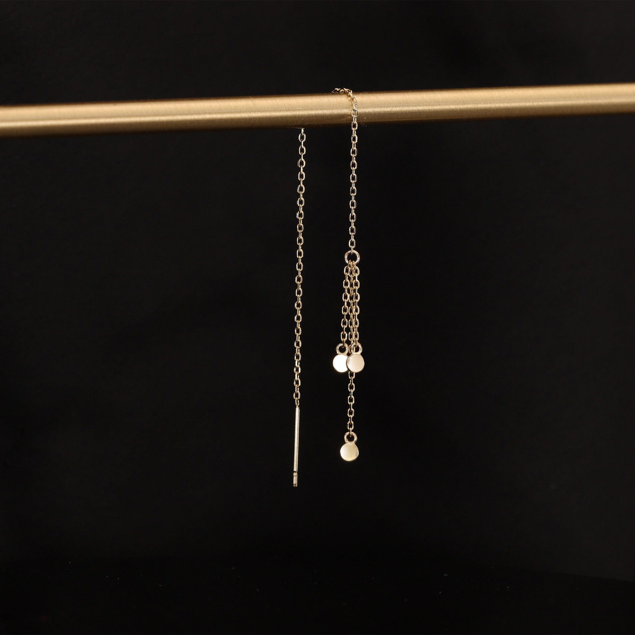 BEATTI Hoops Gold / Single JE13169 • 14K Gold Triple Chain Dangle Threader JE13169 JE13169 • 14K Gold Triple Chain Dangle Threader