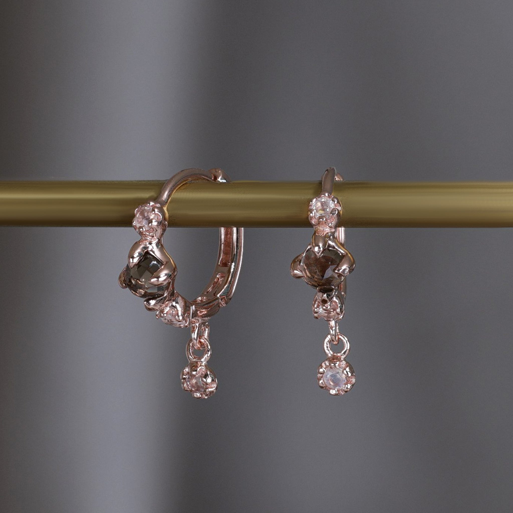 Lucine • Dainty Genuine Gemstone Hoop Earrings Smoky Quartz