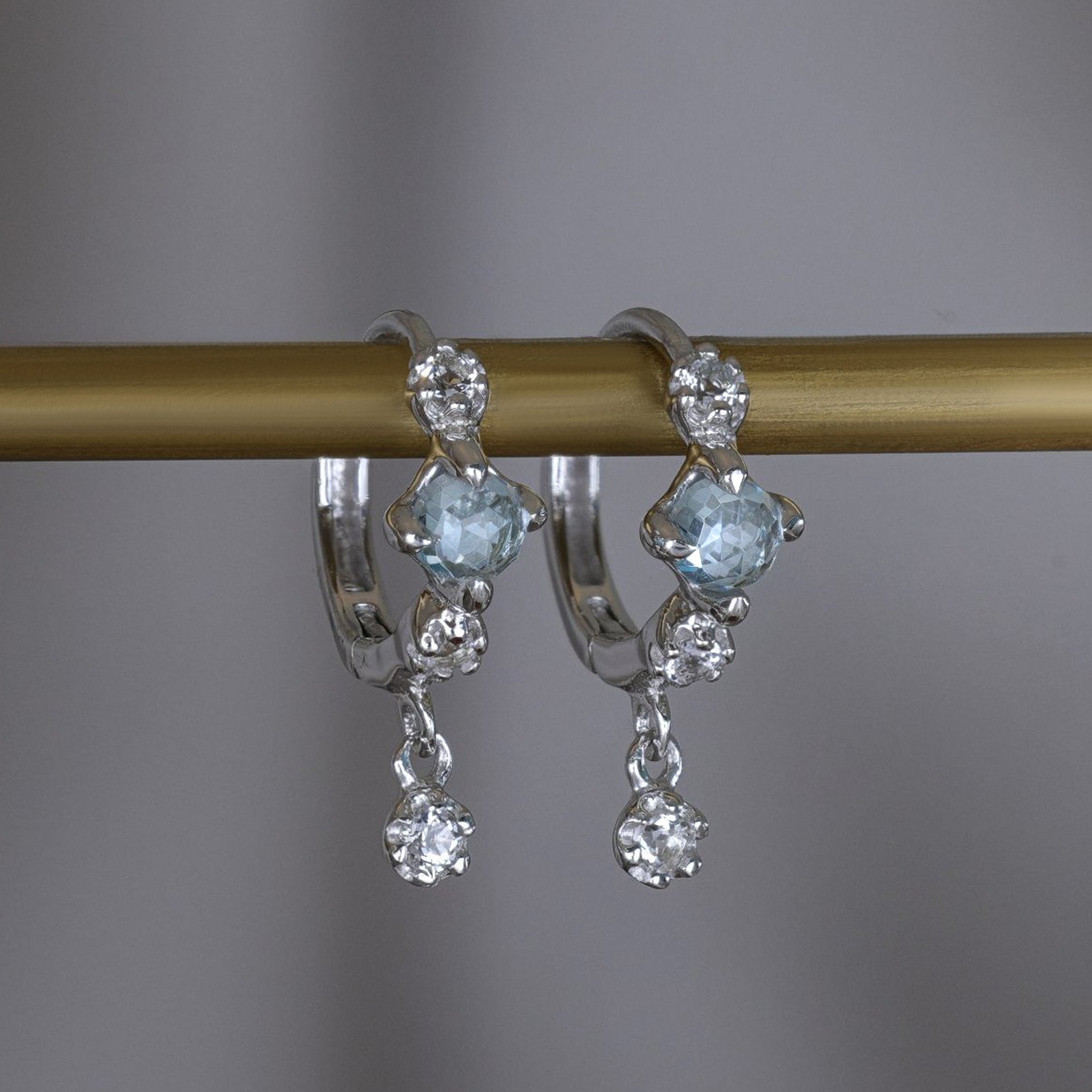 Lucine • Dainty Genuine Gemstone Hoop Earrings Sky Blue Topaz