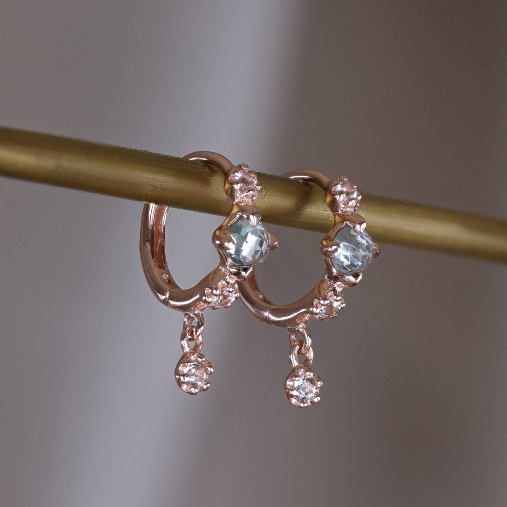 Lucine • Dainty Genuine Gemstone Hoop Earrings Sky Blue Topaz