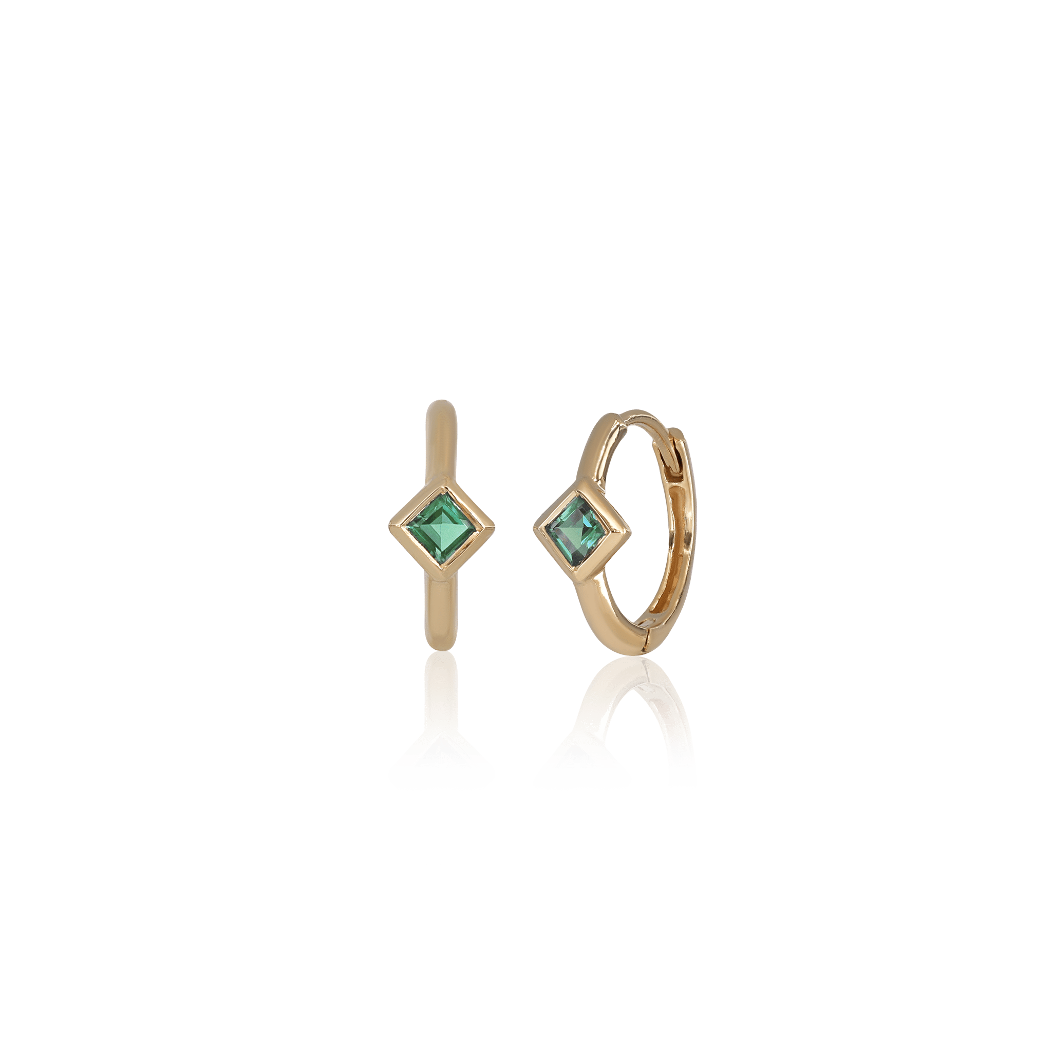 BEATTI Hoops Gold / Green Onyx Azra • Dainty Genuine Gemstone Hoop Earrings JFE3035 Azra • Dainty Genuine Gemstone Hoop Earrings