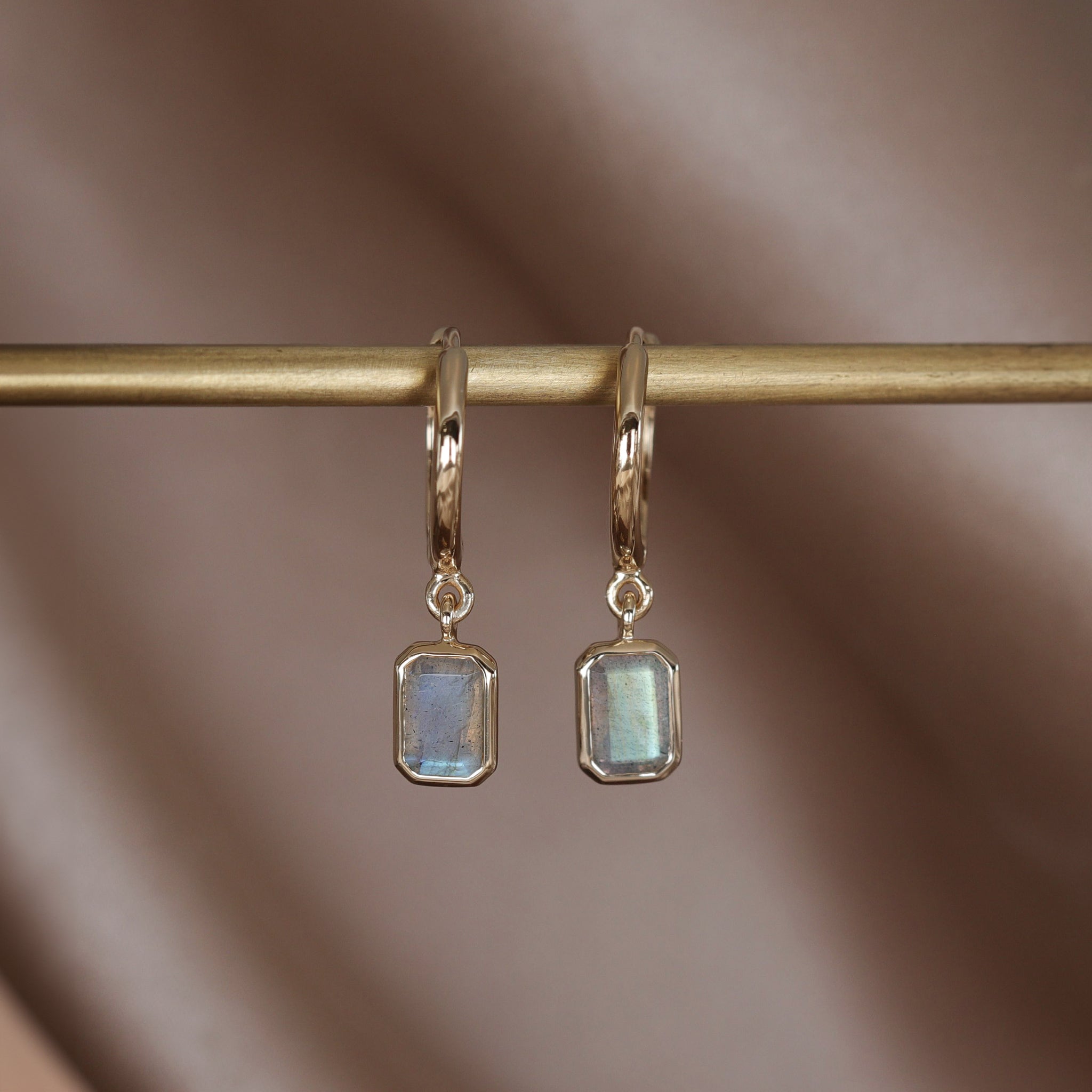 Nora • Emerald Cut Genuine Gemstone Hoop Earrings