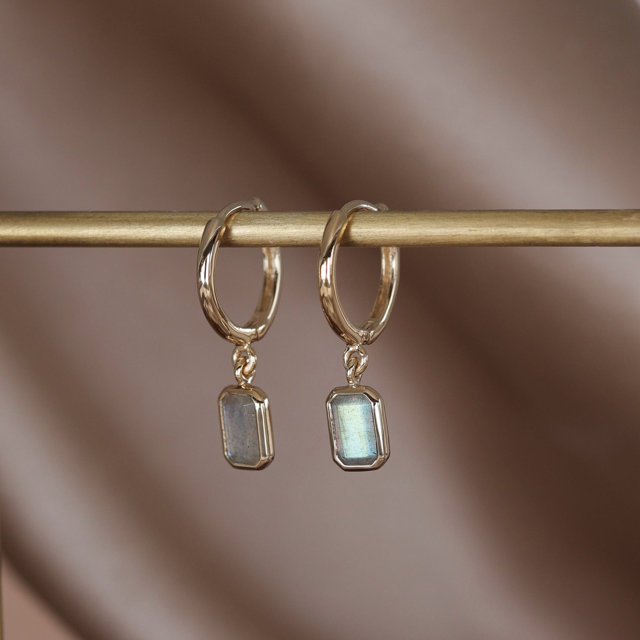 Nora • Emerald Cut Genuine Gemstone Hoop Earrings