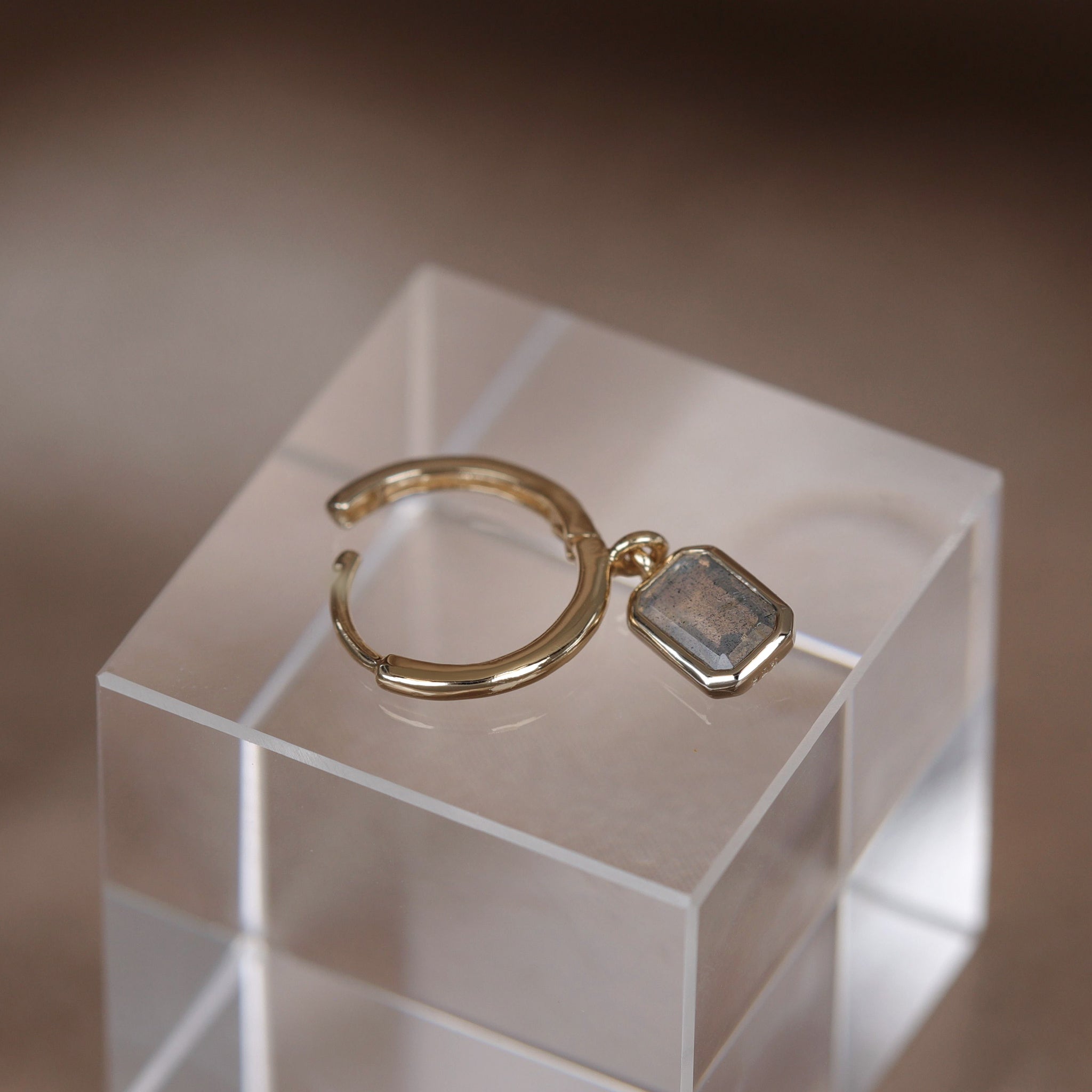 Nora • Emerald Cut Genuine Gemstone Hoop Earrings