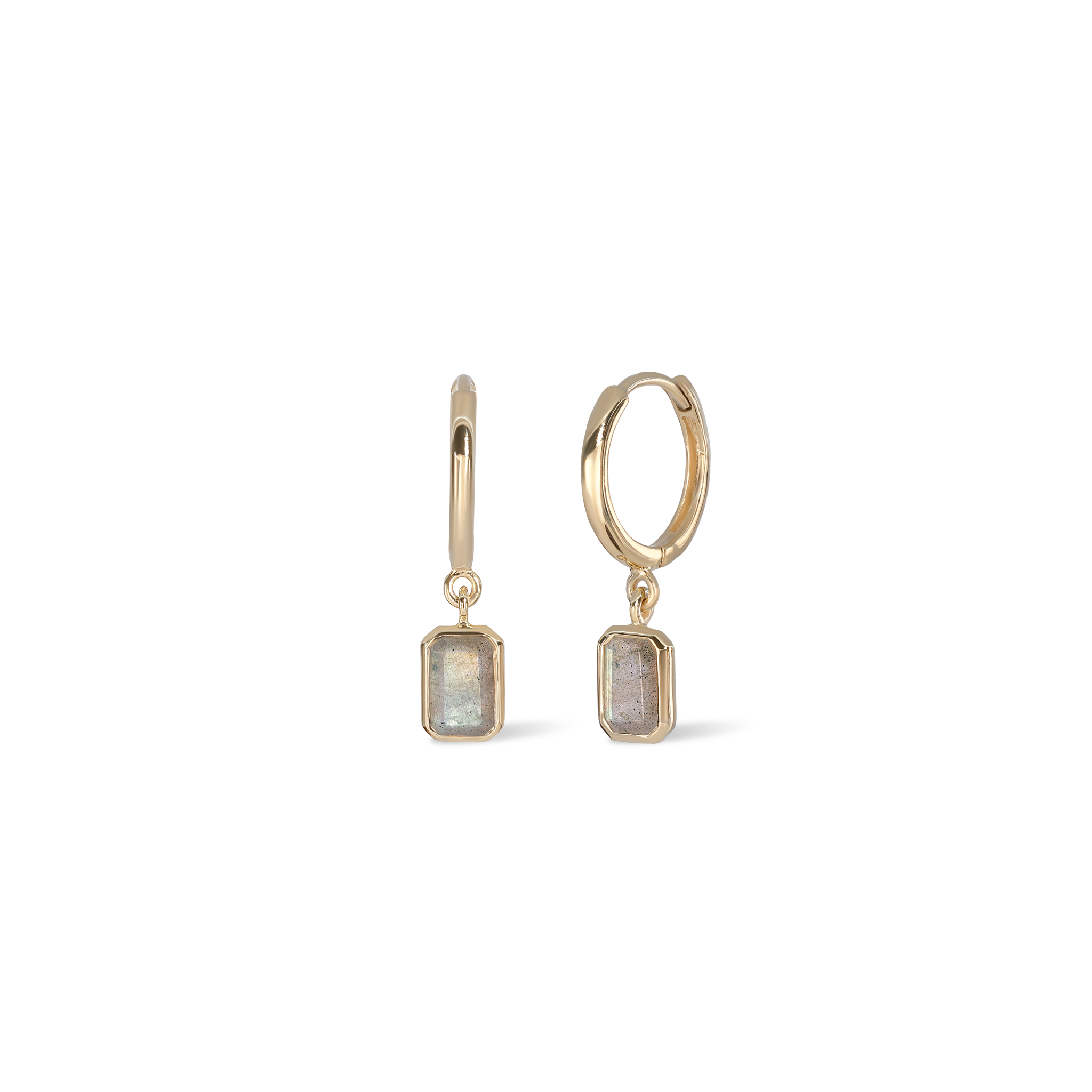 Nora • Emerald Cut Genuine Gemstone Hoop Earrings